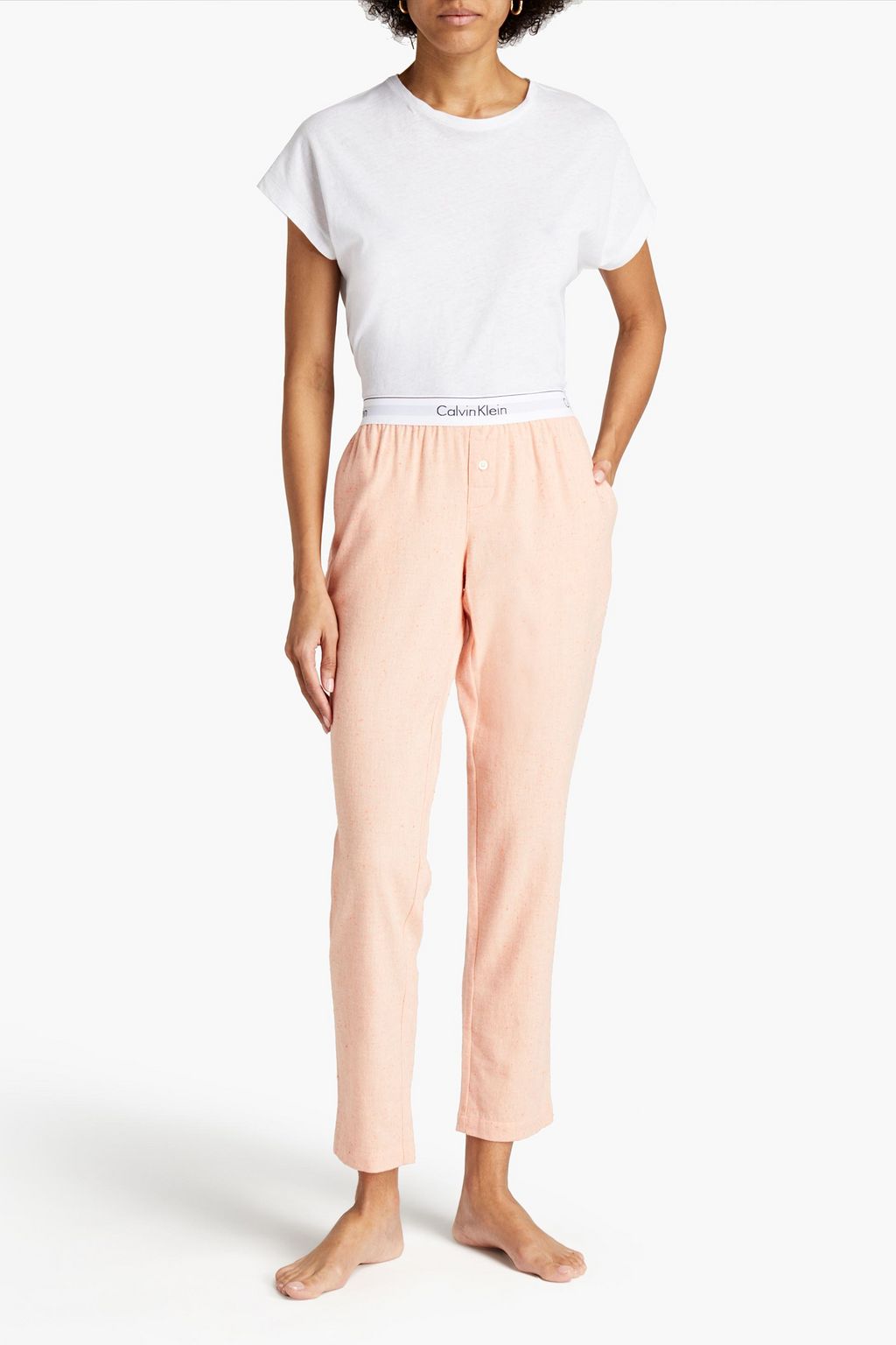 CALVIN KLEIN Marled cotton-blend twill pajama pants
