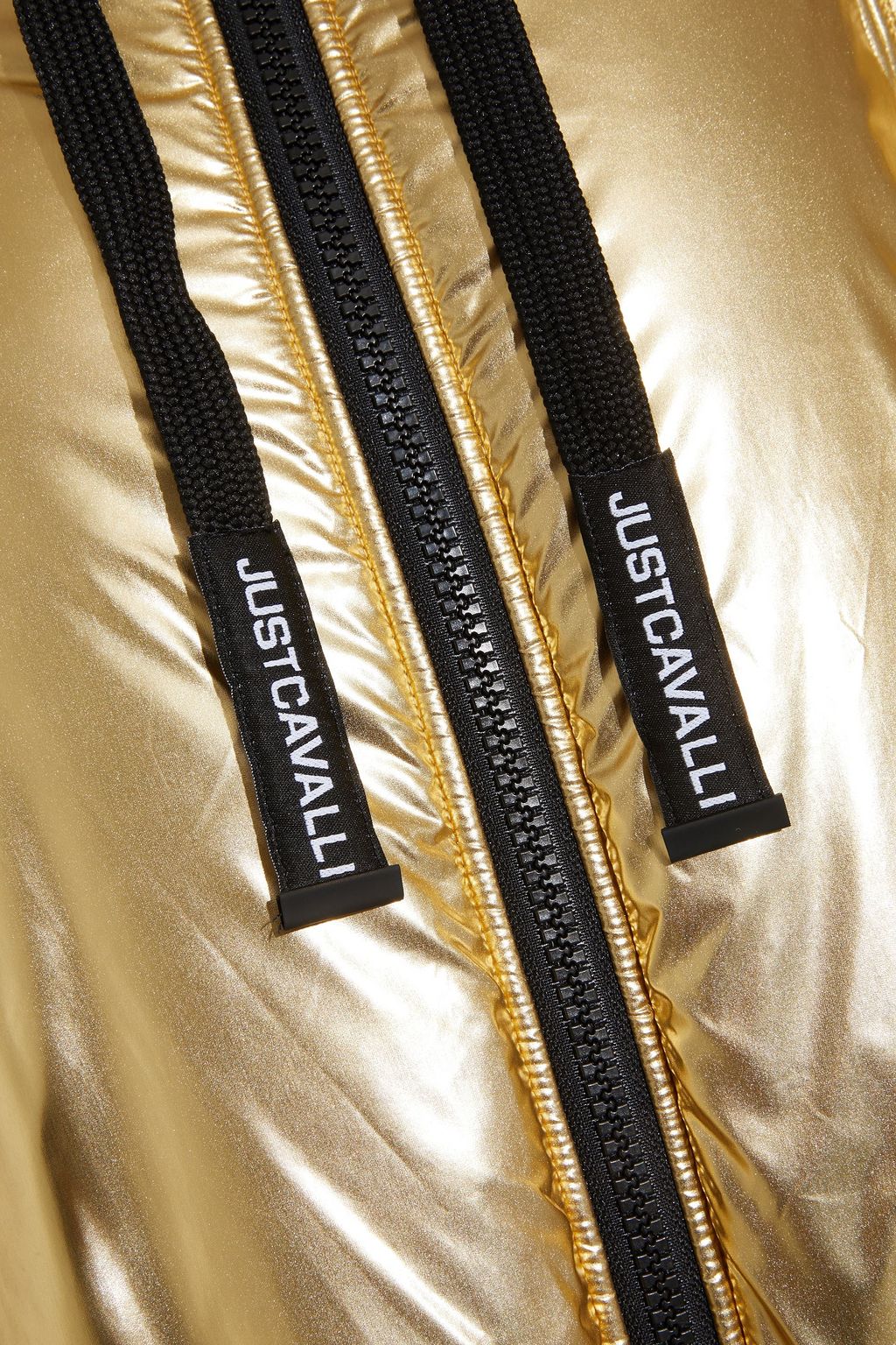 JUST CAVALLI Metallic quilted shell hooded down coat