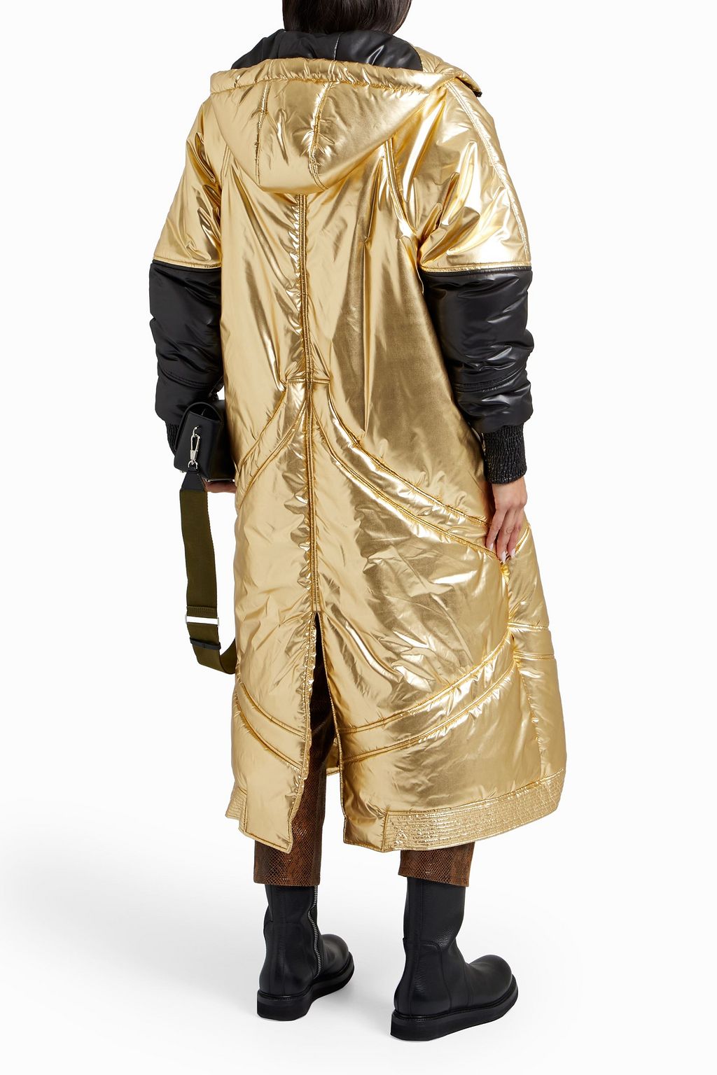 JUST CAVALLI Metallic quilted shell hooded down coat