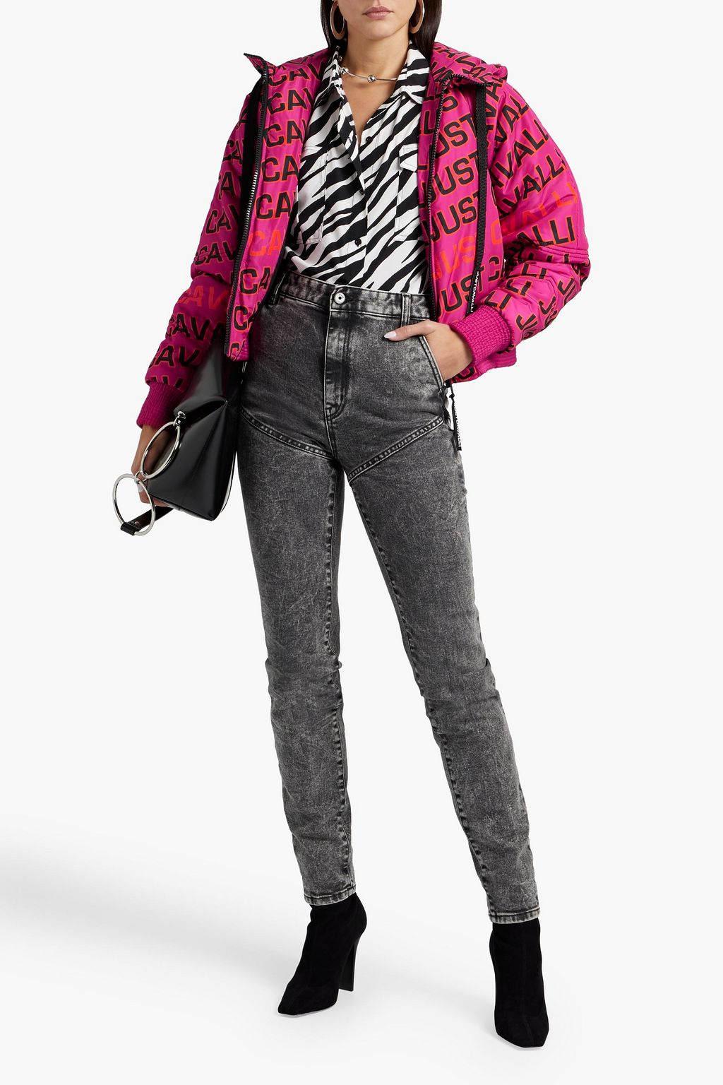 JUST CAVALLI Printed shell hooded down jacket