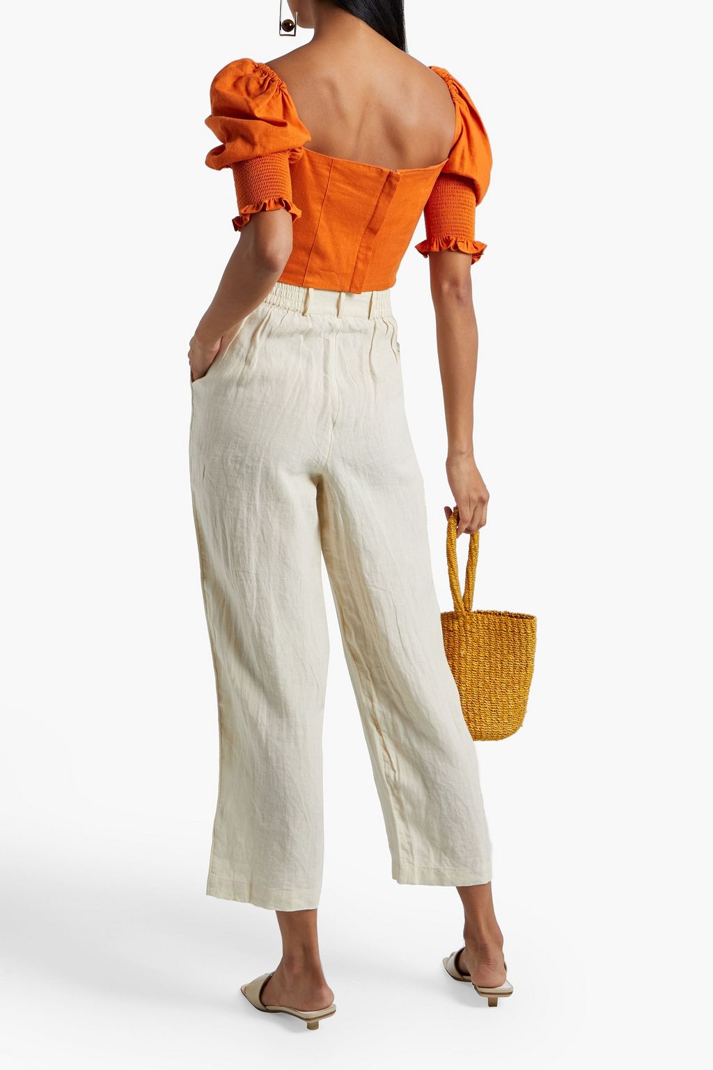 TIGERLILY Essentials Santana cropped pleated slub linen straightleg