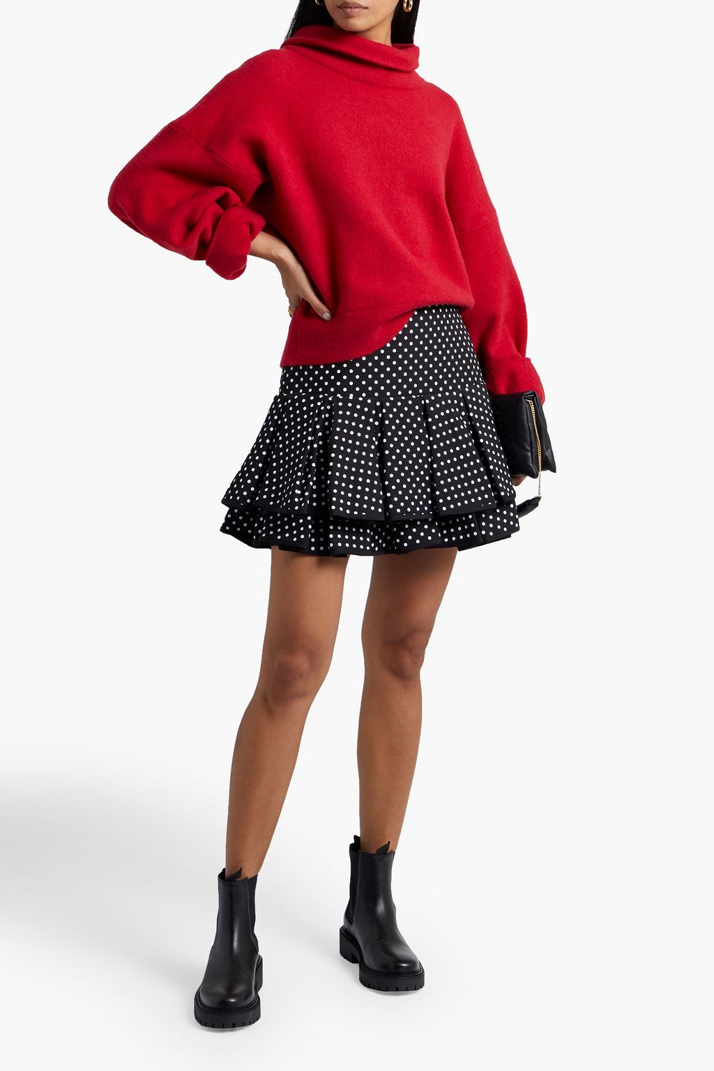 VALENTINO GARAVANI Tiered polka-dot wool and silk-blend crepe mini skirt