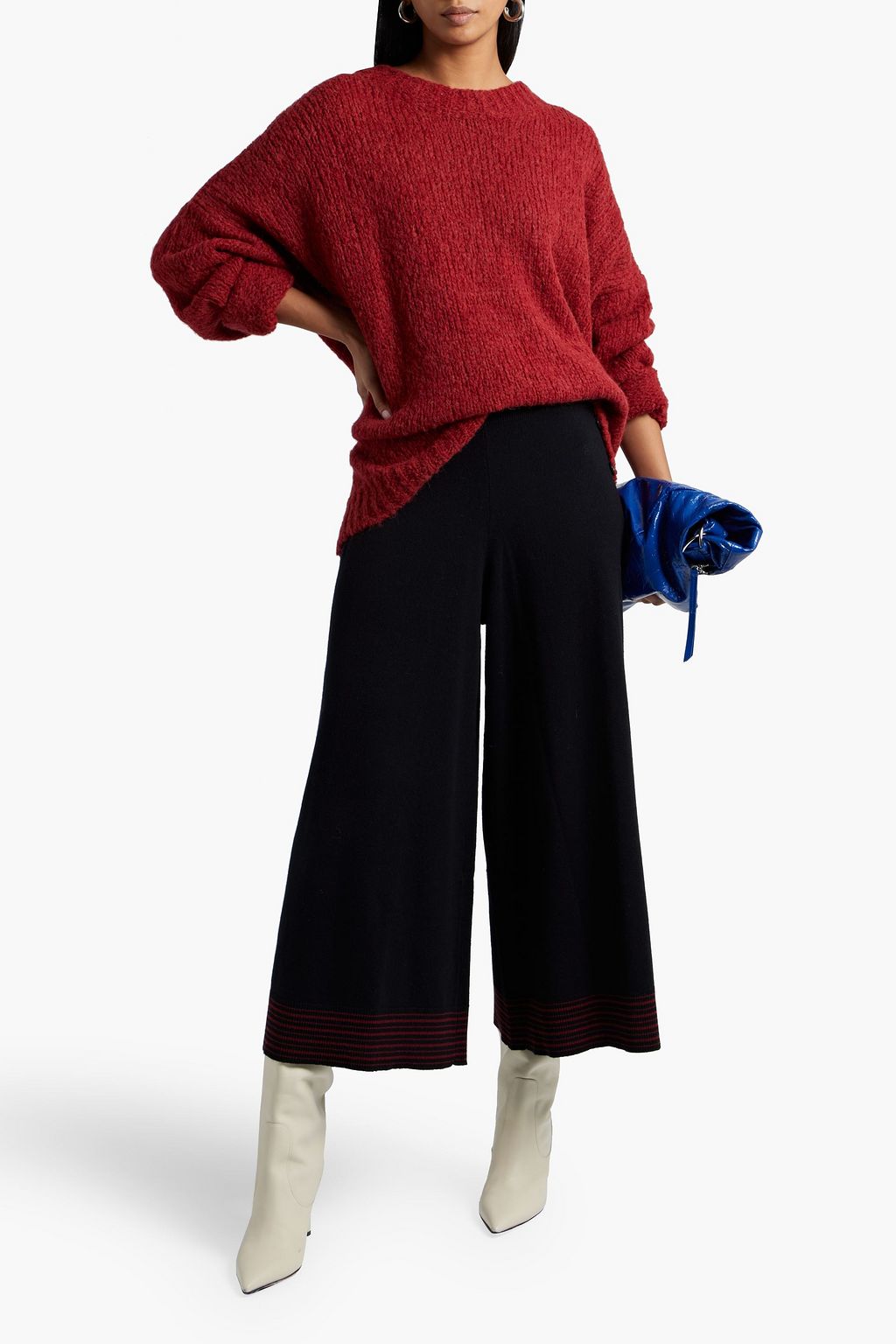 ROKSANDA Cropped striped wool and cashmere-blend wide-leg pants