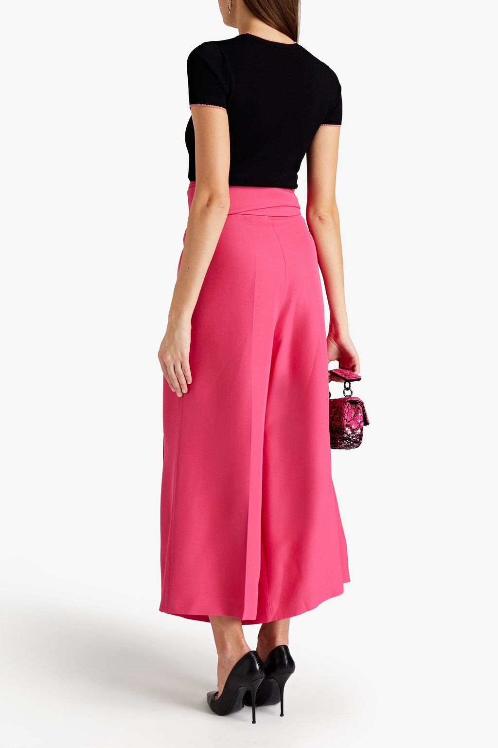 VALENTINO GARAVANI Layered silk and wool-blend wide-leg pants