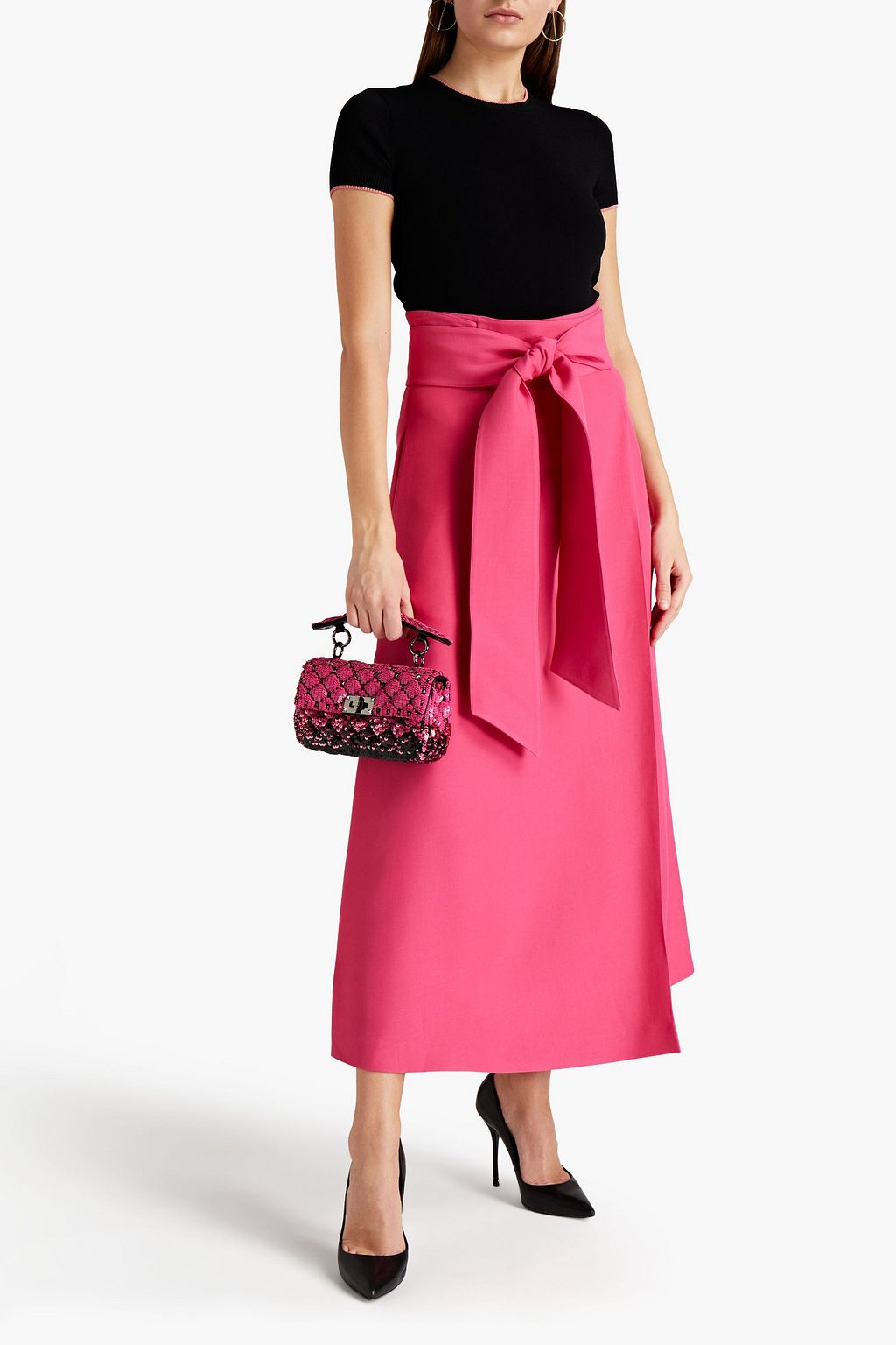VALENTINO GARAVANI Layered silk and wool-blend wide-leg pants