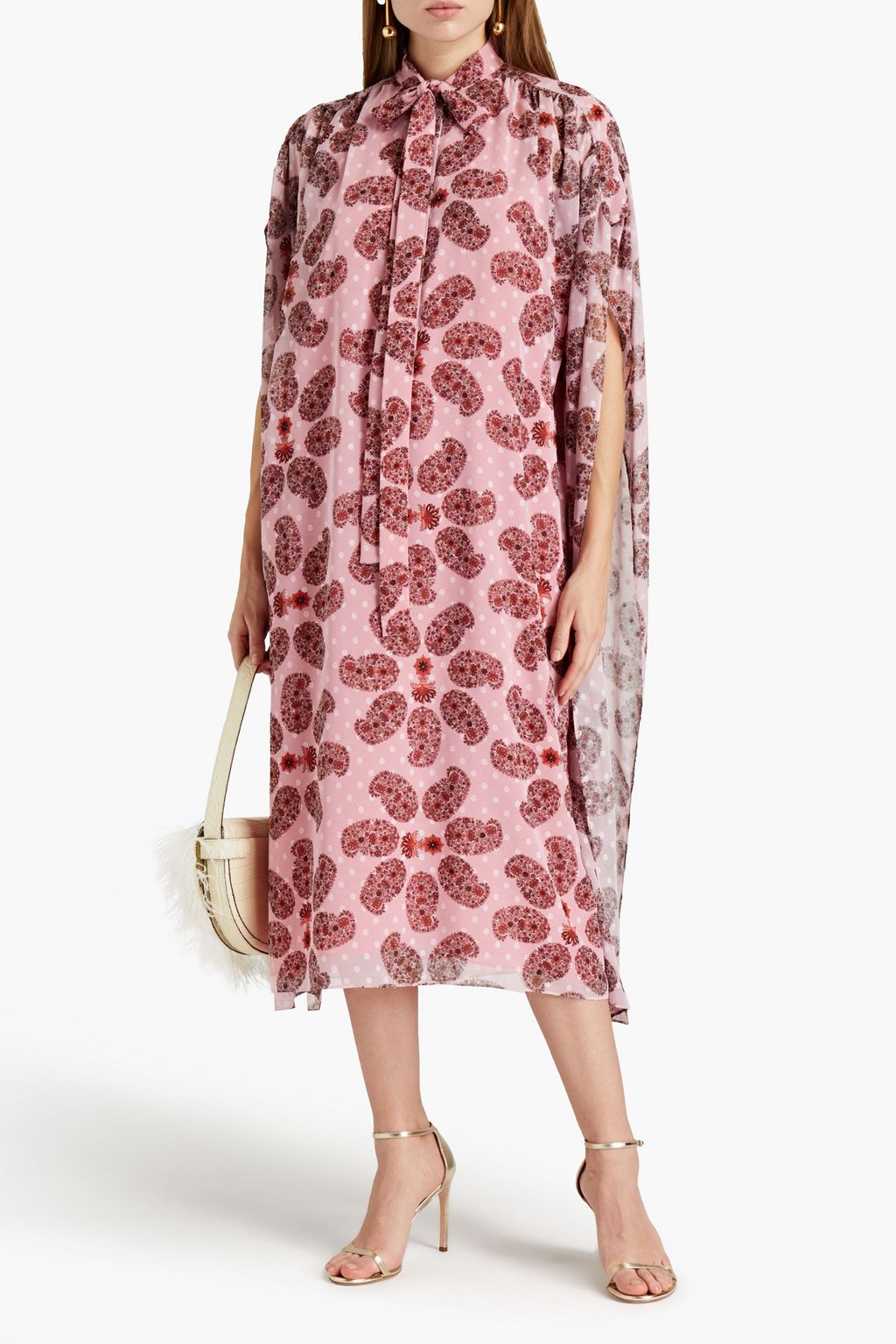 GIAMBATTISTA VALLI Pussy-bow gathered floral-print fil coupé chiffon midi dress