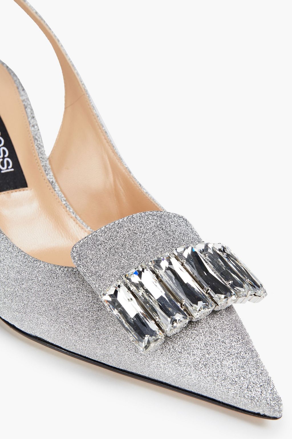 SERGIO ROSSI Crystal-embellished glittered leather pumps