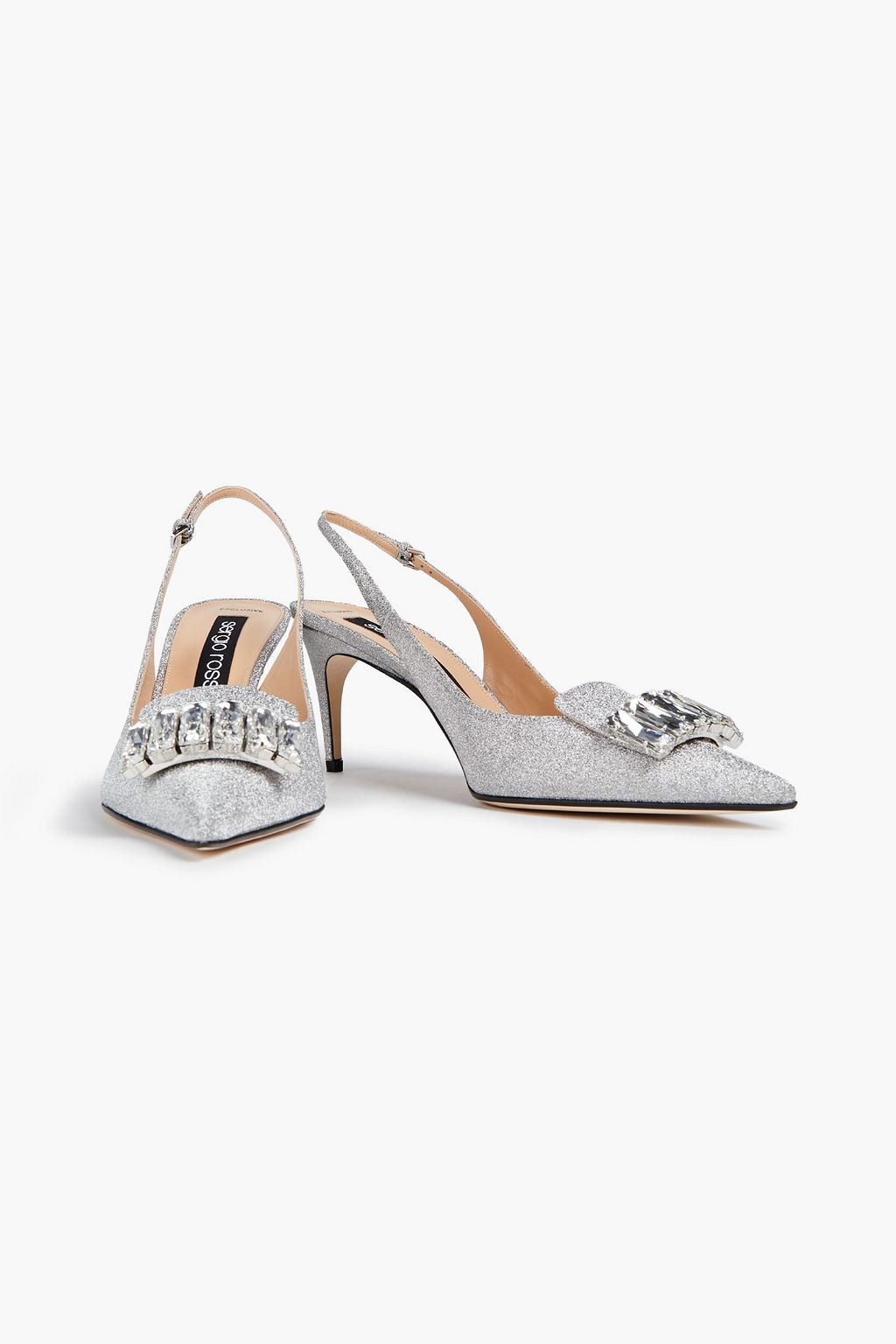 SERGIO ROSSI Crystal-embellished glittered leather pumps