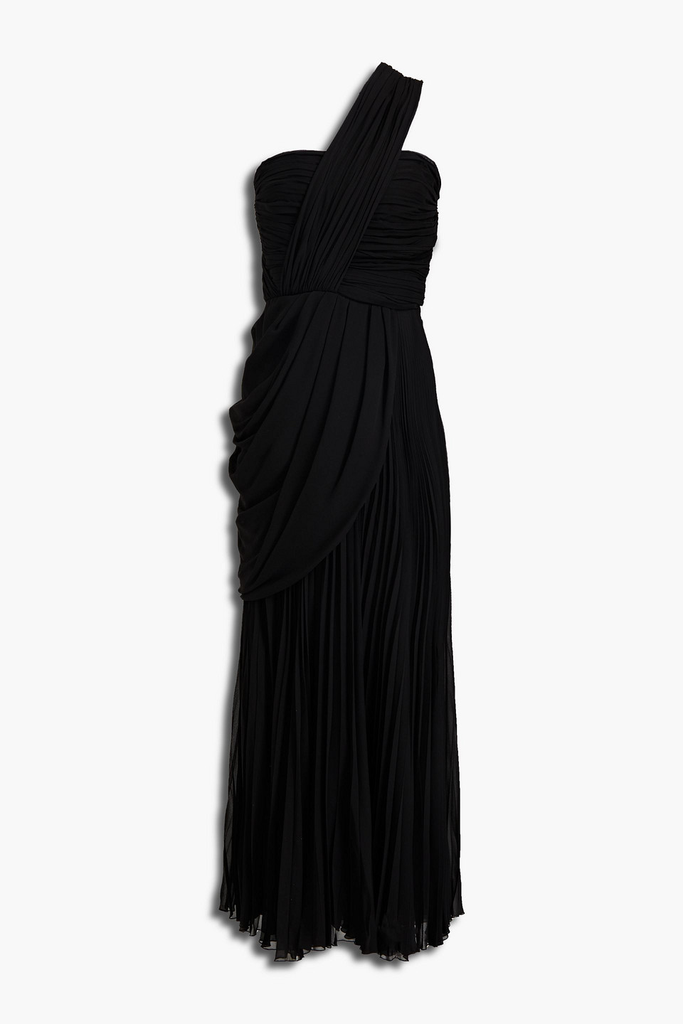giambattista valli - one-shoulder draped pleated silk-crepe maxi dress - black - it 40
