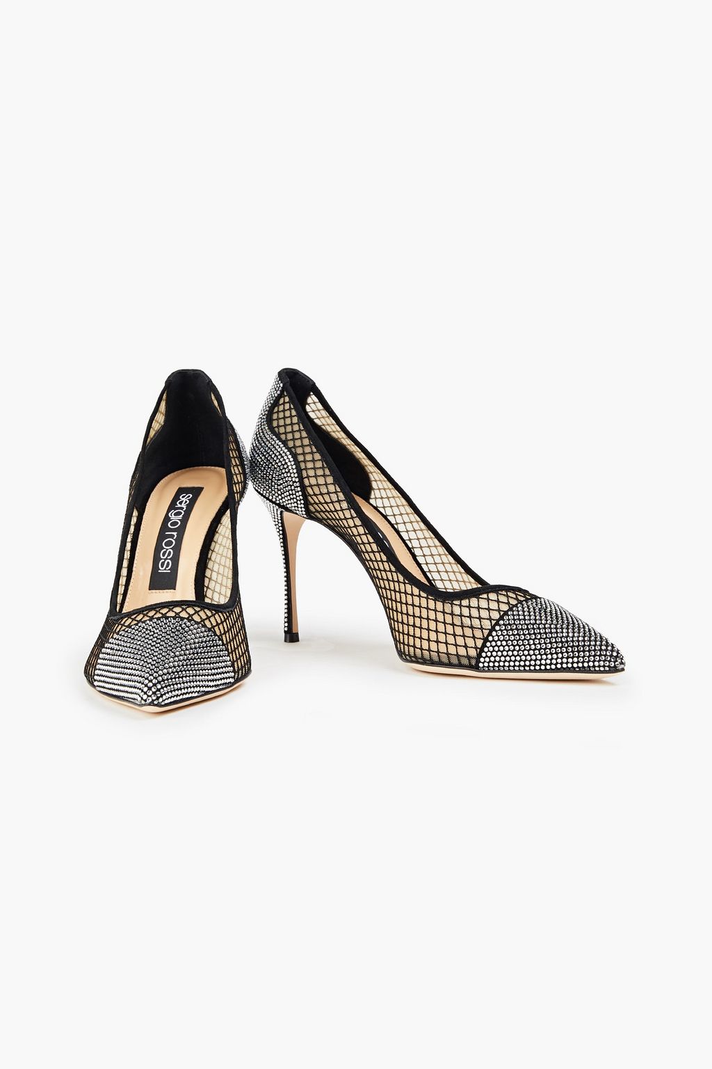 SERGIO ROSSI Embellished mesh pumps