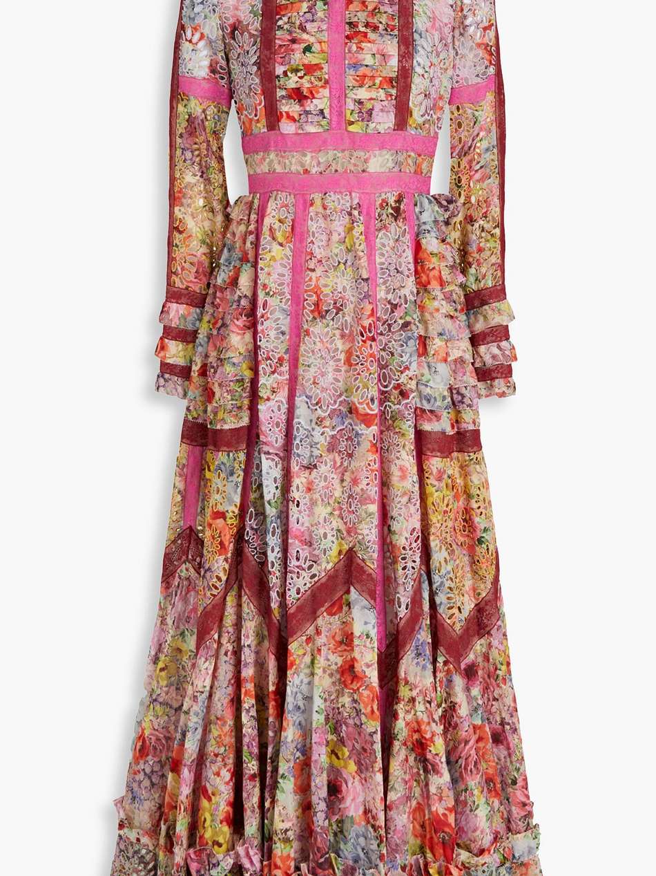 ruffled floral-print broderie anglaise cotton-blend maxi dress