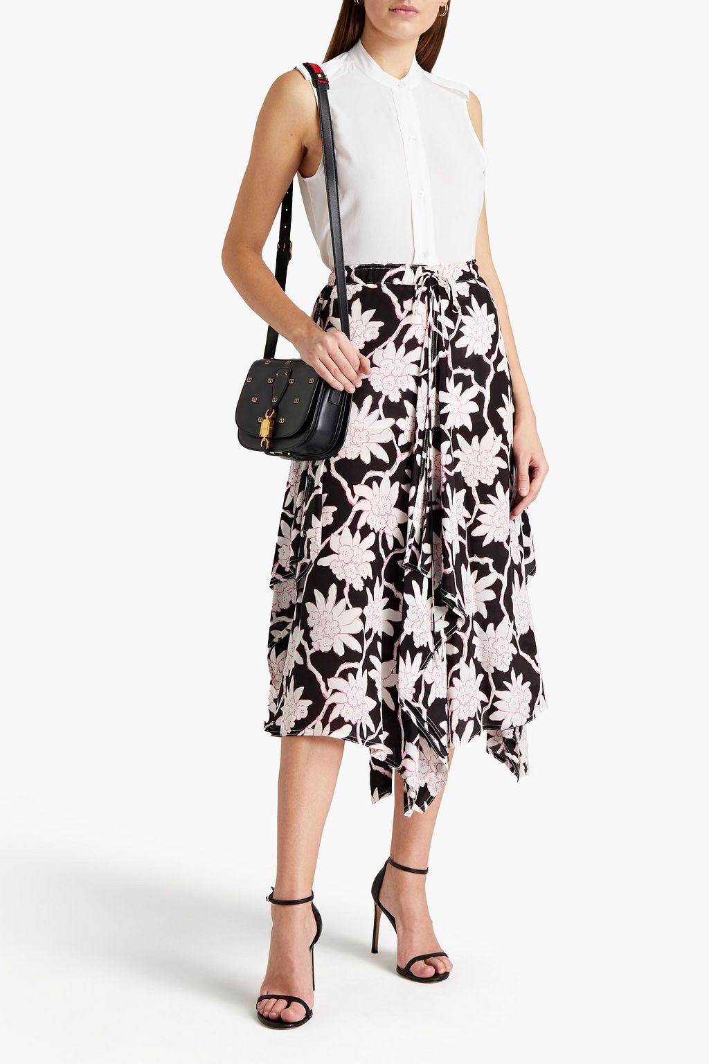 VALENTINO GARAVANI Floral-print silk crepe de chine midi skirt