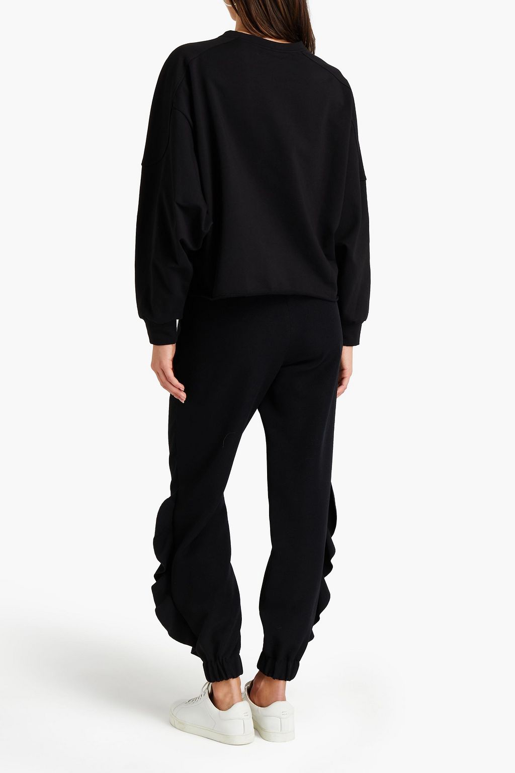 GIAMBA Ruffle-trimmed stretch-crepe track pants
