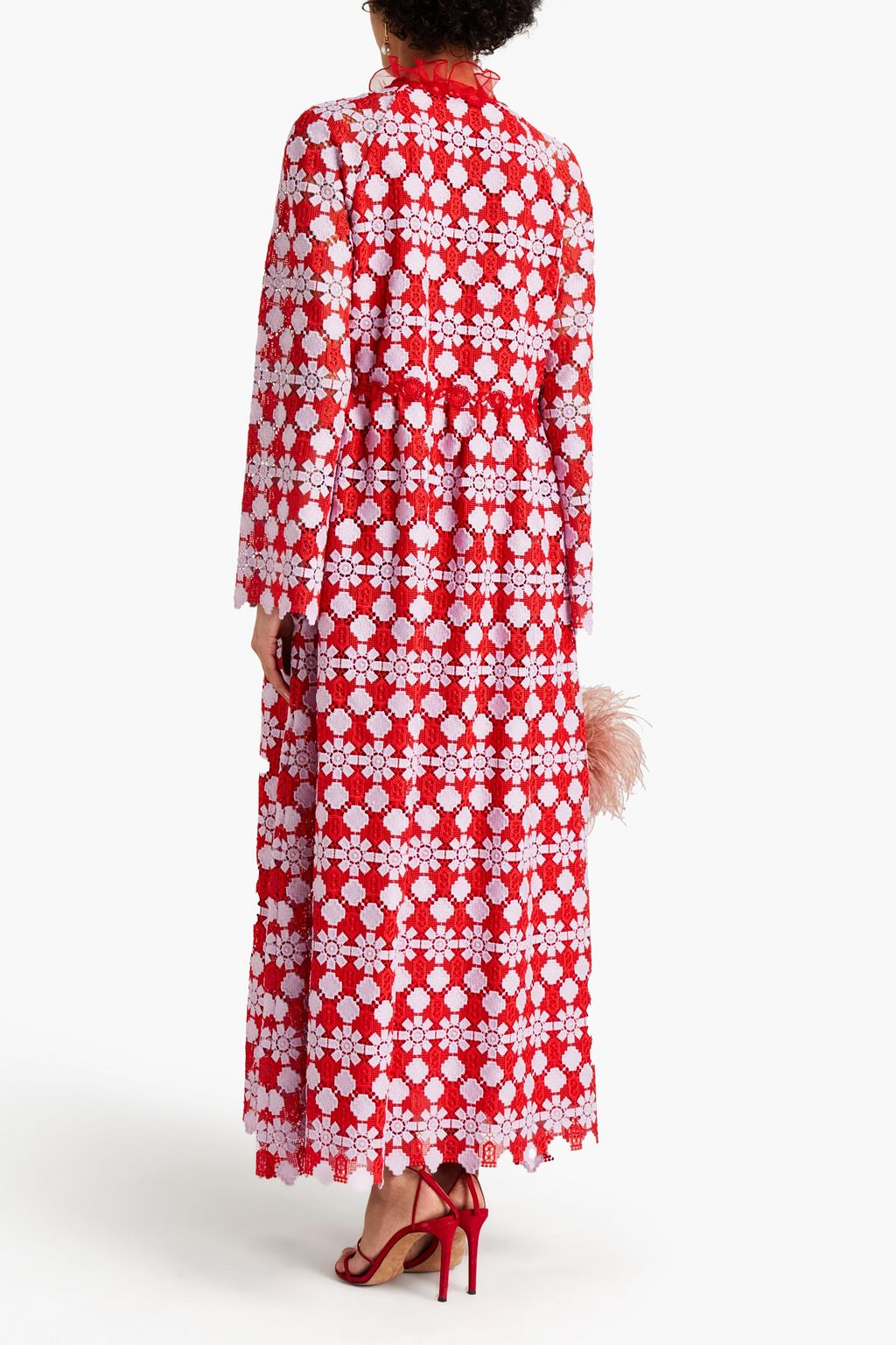 GIAMBA Ruffle-trimmed macramé maxi dress