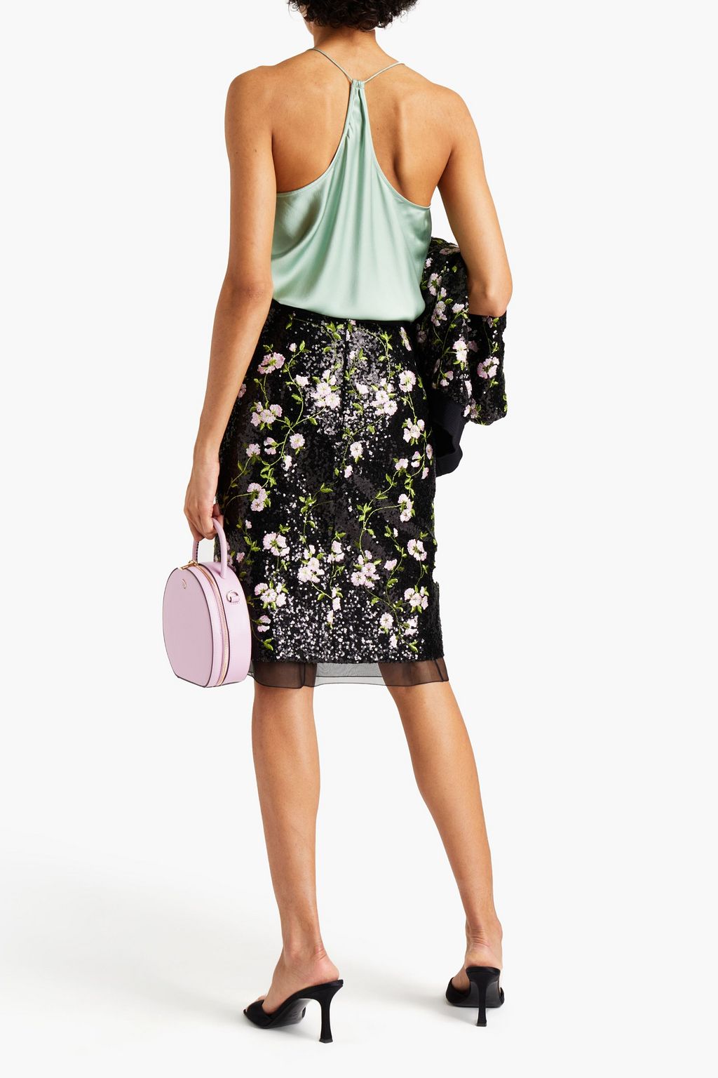 GIAMBATTISTA VALLI Embellished embroidered organza and silk crepe de chine skirt
