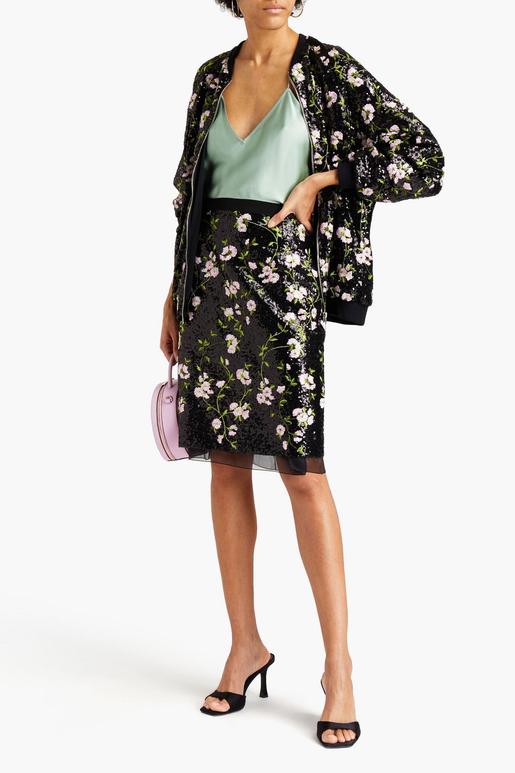 GIAMBATTISTA VALLI Embellished embroidered organza and silk crepe de chine skirt