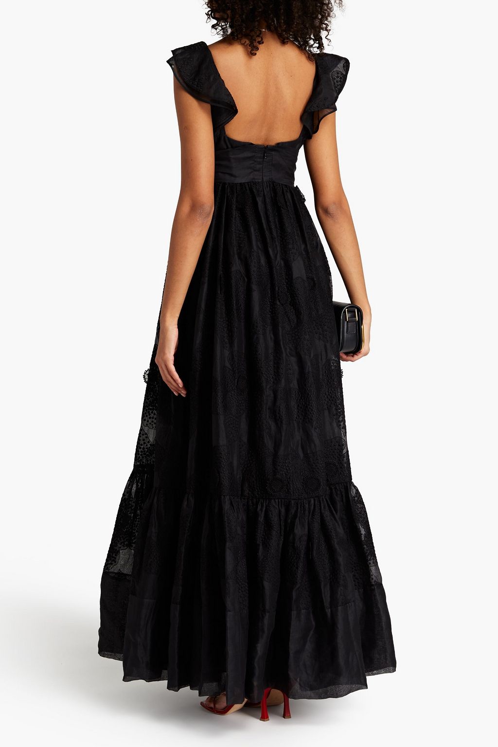 VALENTINO GARAVANI Tie-front embroidered cotton-blend organza maxi dress