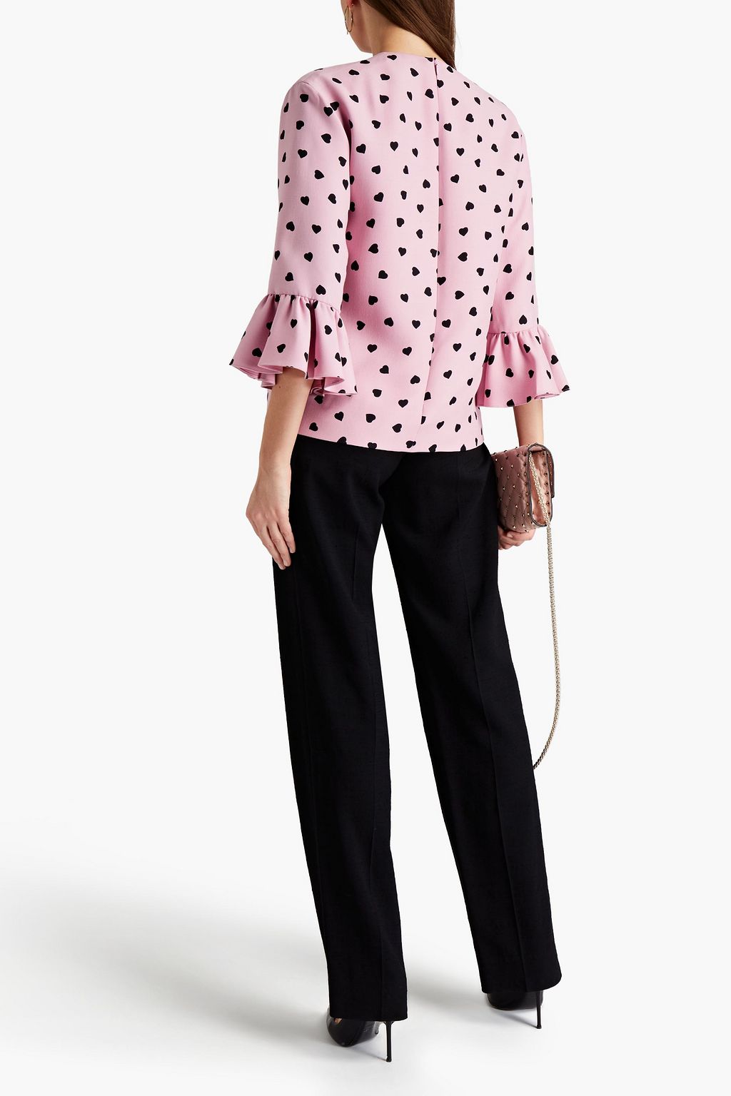VALENTINO GARAVANI Ruffled printed wool and silk-blend crepe top