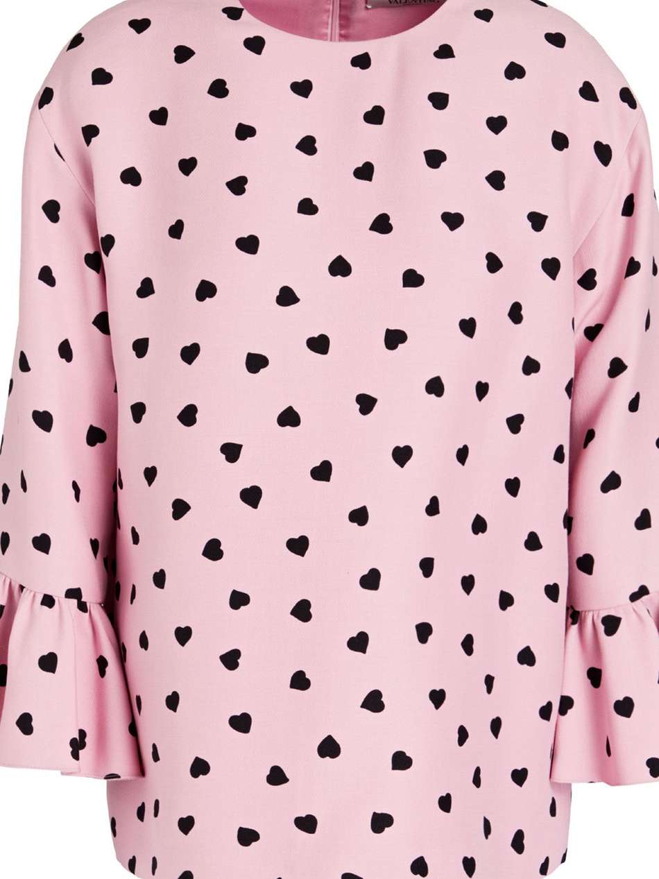 ruffled printed wool and silk-blend crepe top