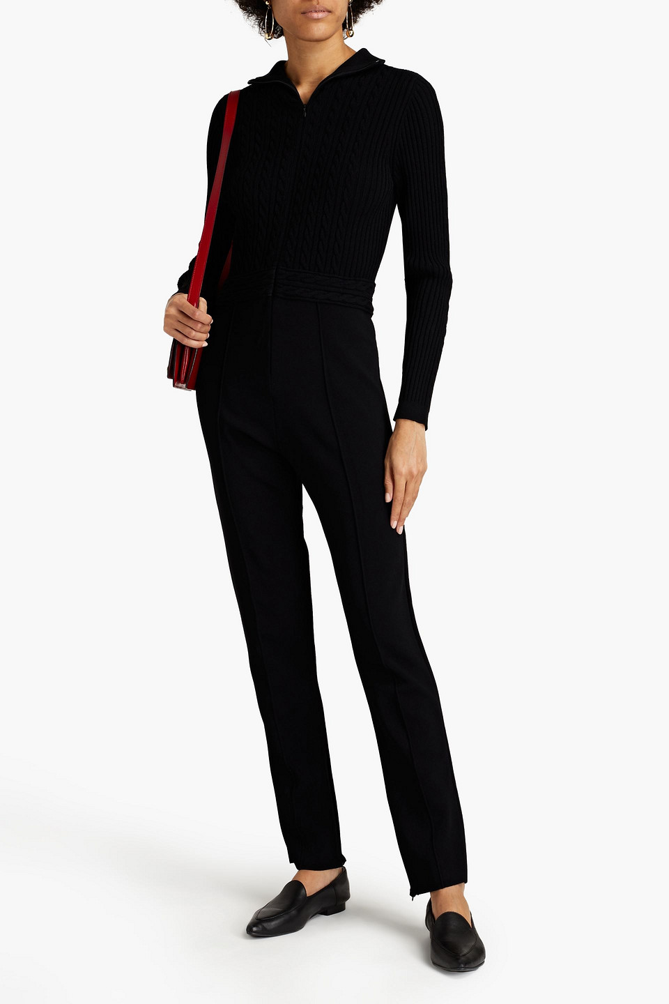 Valentino Ponte-paneled Cable-knit Jumpsuit In Black