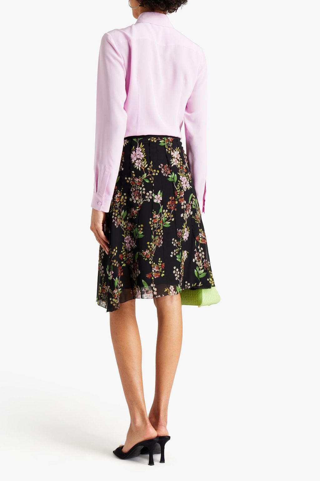 GIAMBATTISTA VALLI Pintucked floral-print silk-georgette skirt