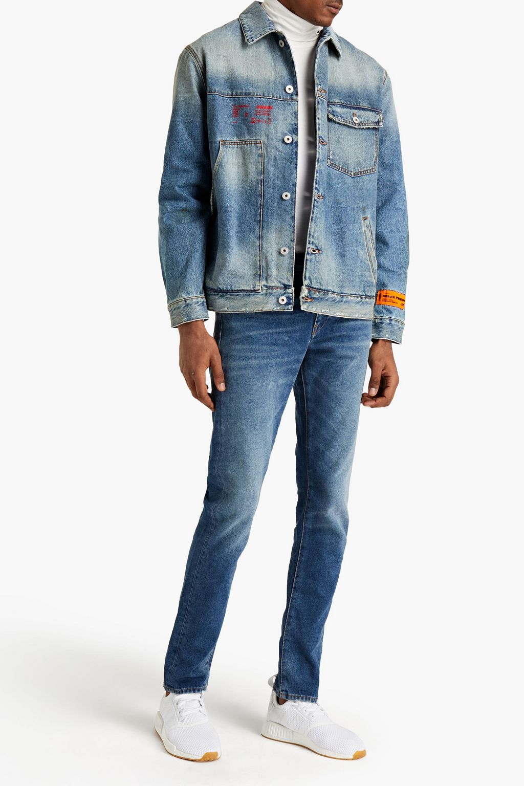 HERON PRESTON Distressed printed denim jacket