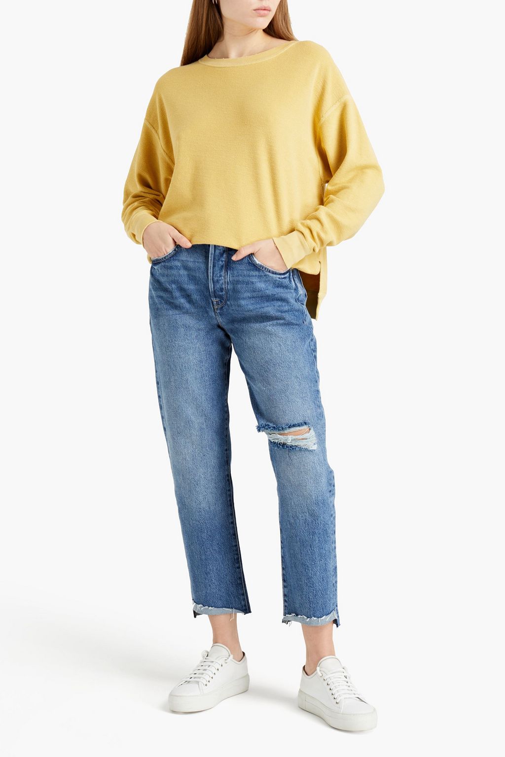 FRAME Le Original cropped distressed high-rise straight-leg jeans