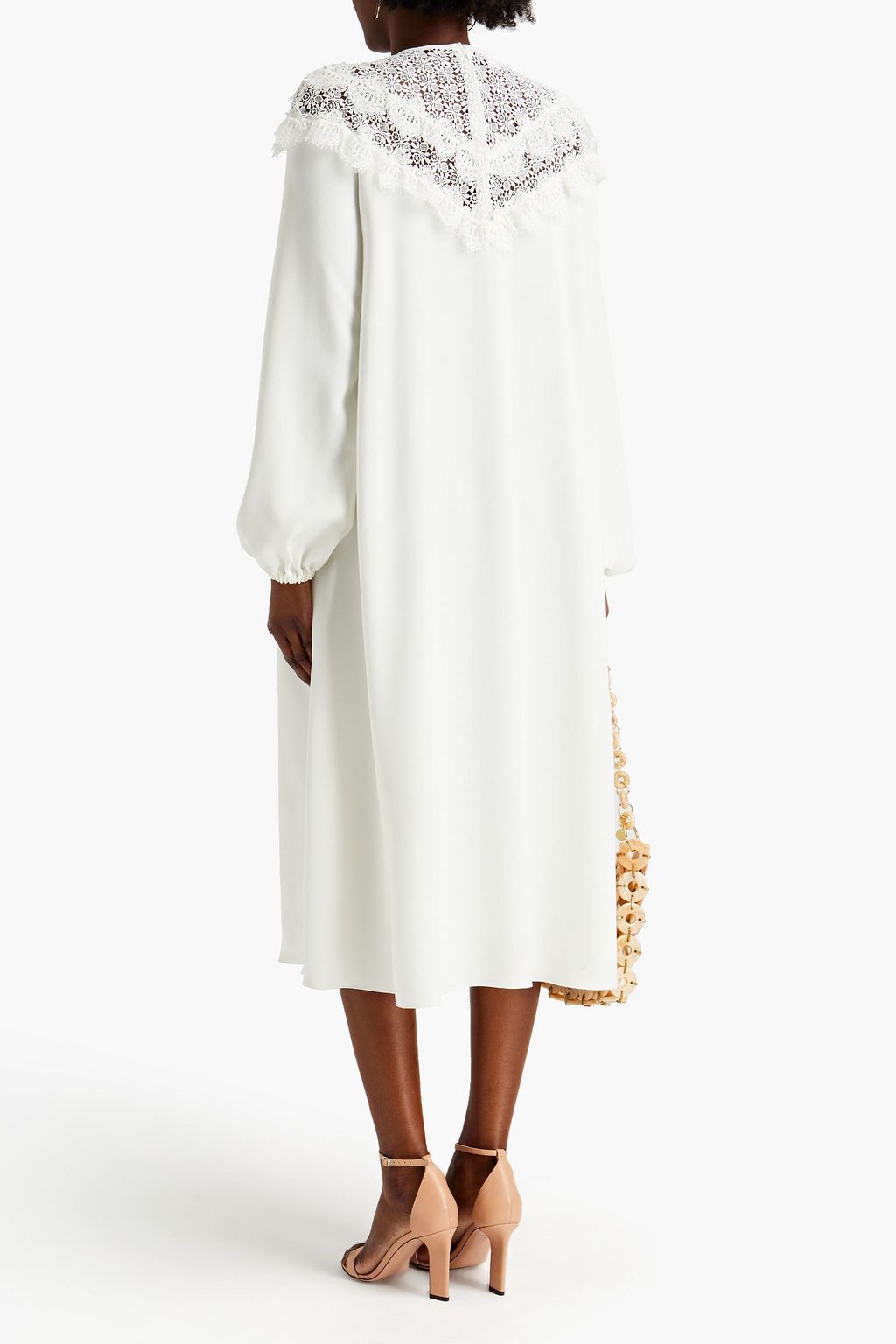 GIAMBA Macramé lace-paneled crepe midi dress