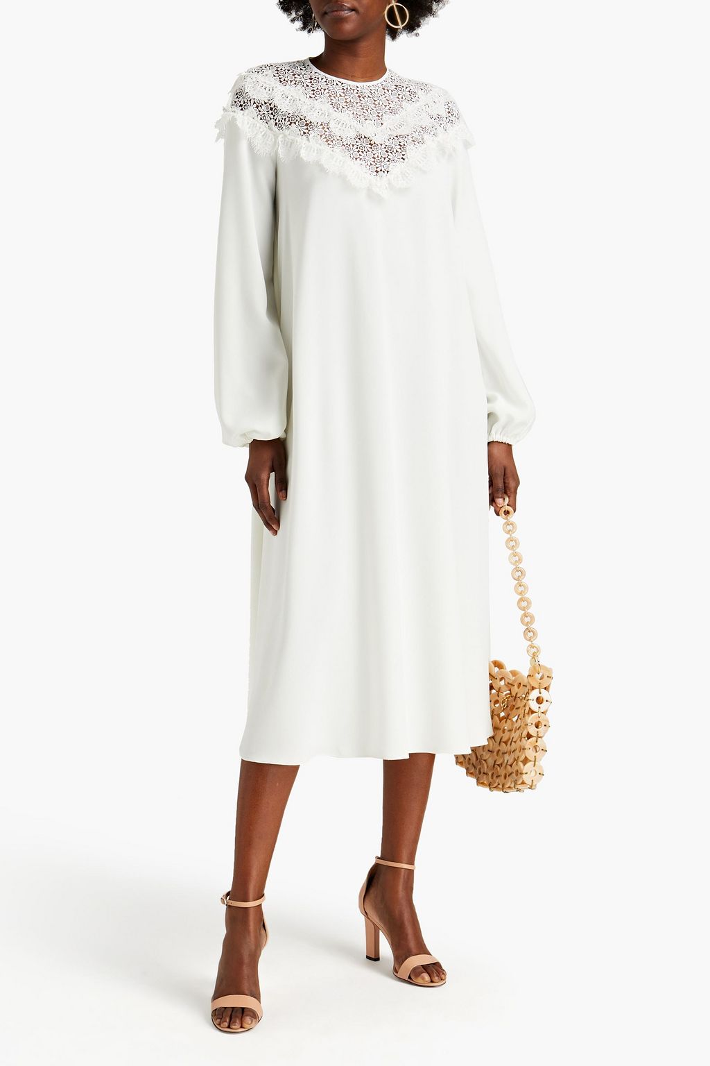 GIAMBA Macramé lace-paneled crepe midi dress