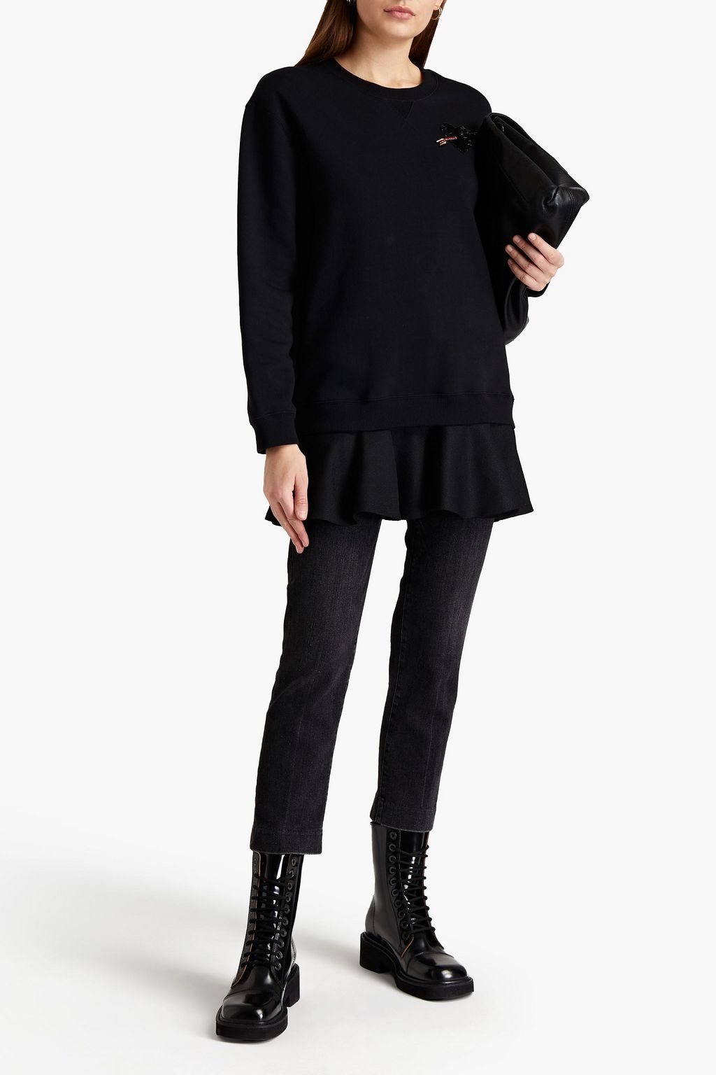 VALENTINO GARAVANI Paneled French cotton-blend terry and drill sweatshirt