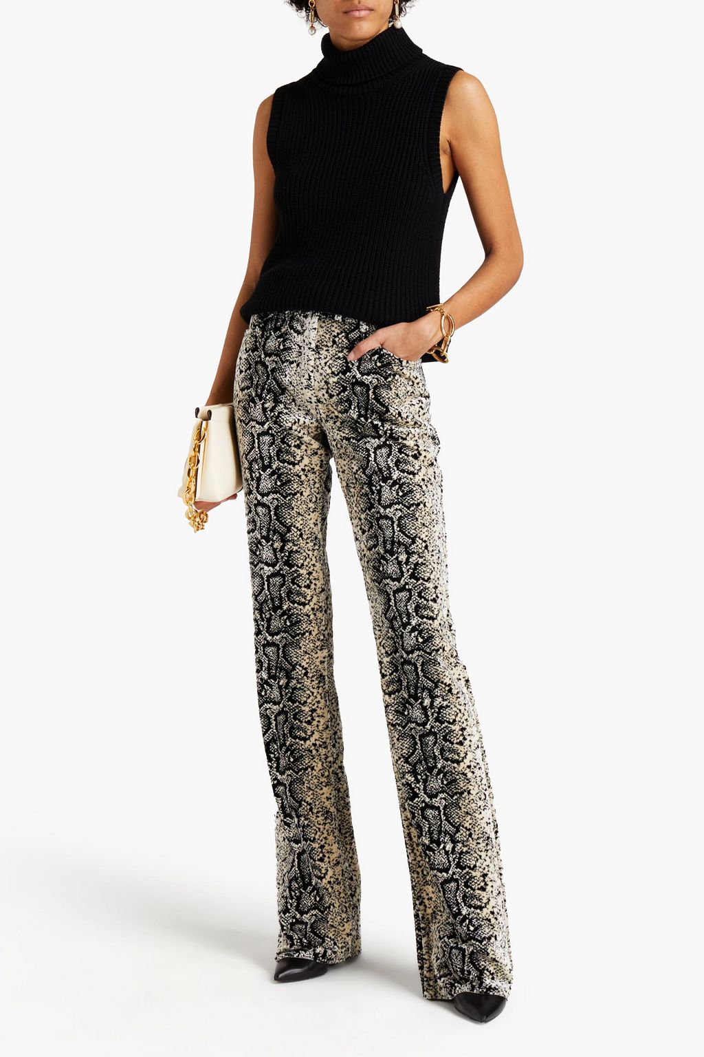 GIAMBATTISTA VALLI Snake-print velvet bootcut pants