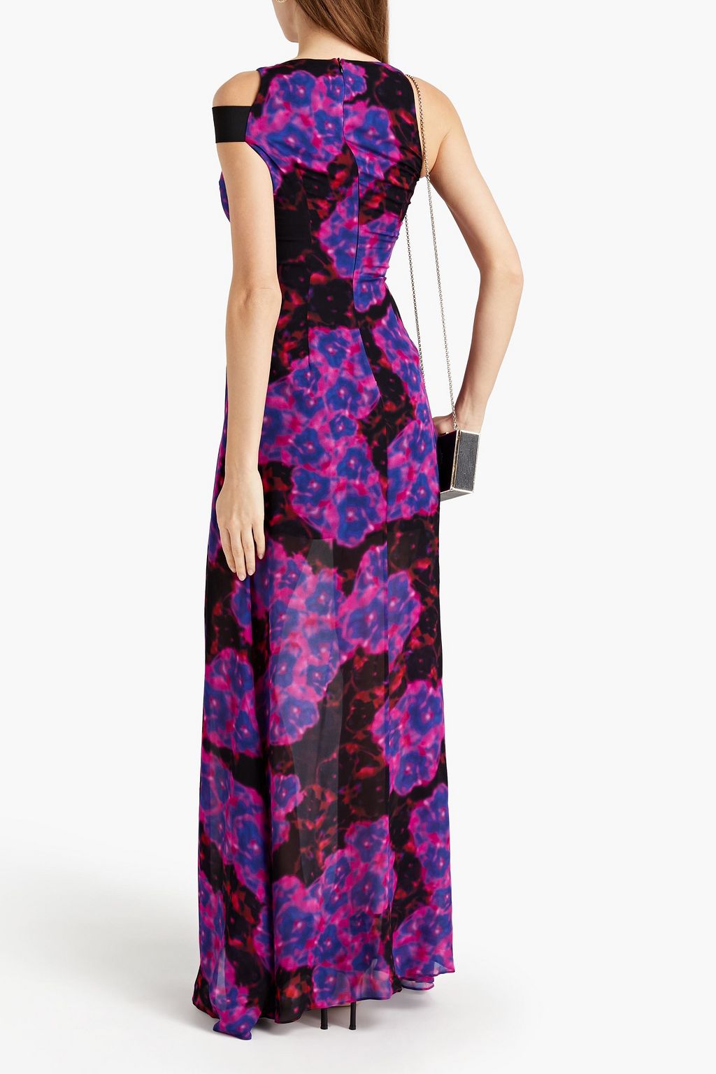 JUST CAVALLI Cady-paneled cutout printed georgette maxi dress