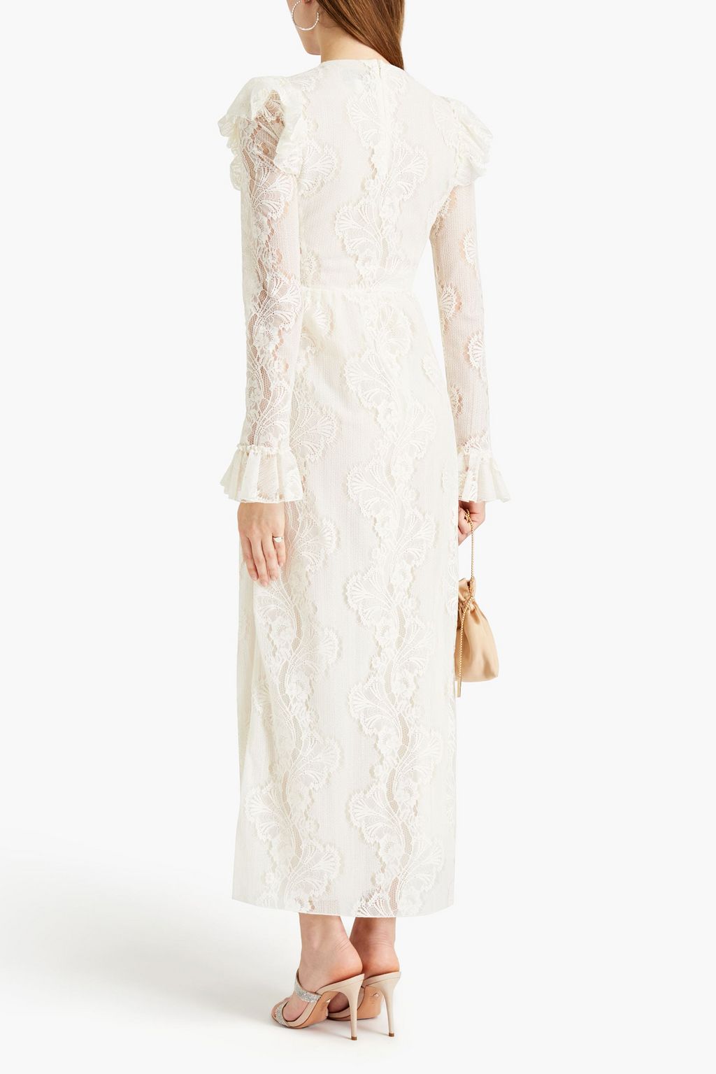 GIAMBATTISTA VALLI Ruffle-trimmed cotton-blend Leavers lace maxi dress