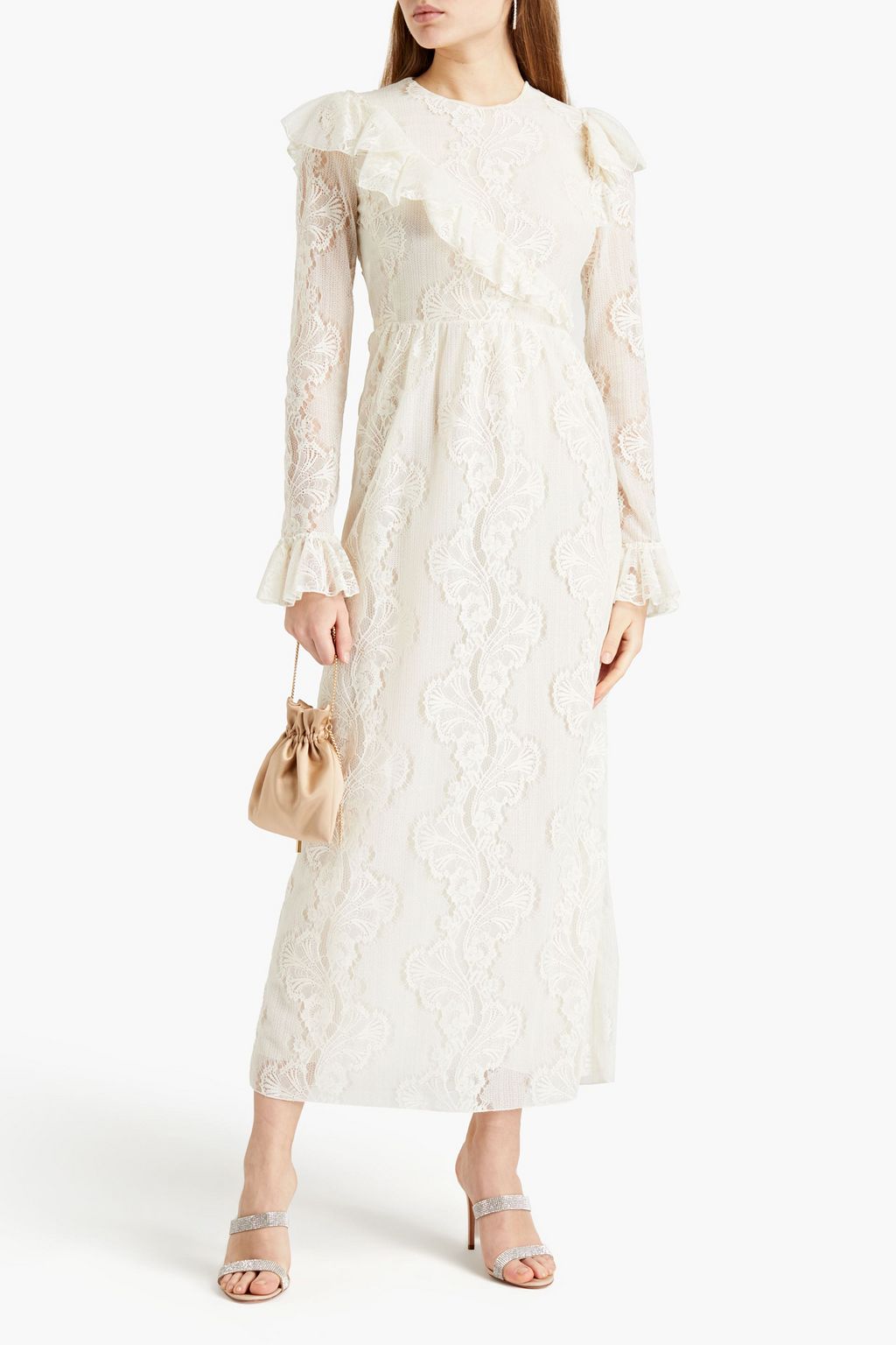 GIAMBATTISTA VALLI Ruffle-trimmed cotton-blend Leavers lace maxi dress