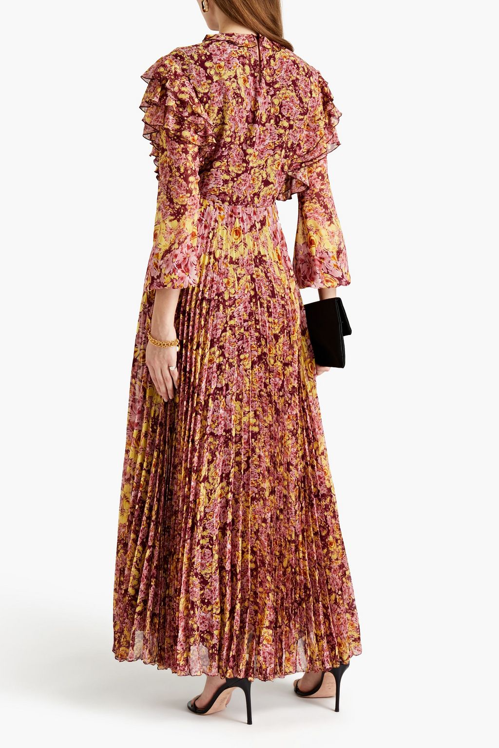 GIAMBATTISTA VALLI Ruffled pleated floral-print silk crepe de chine maxi dress
