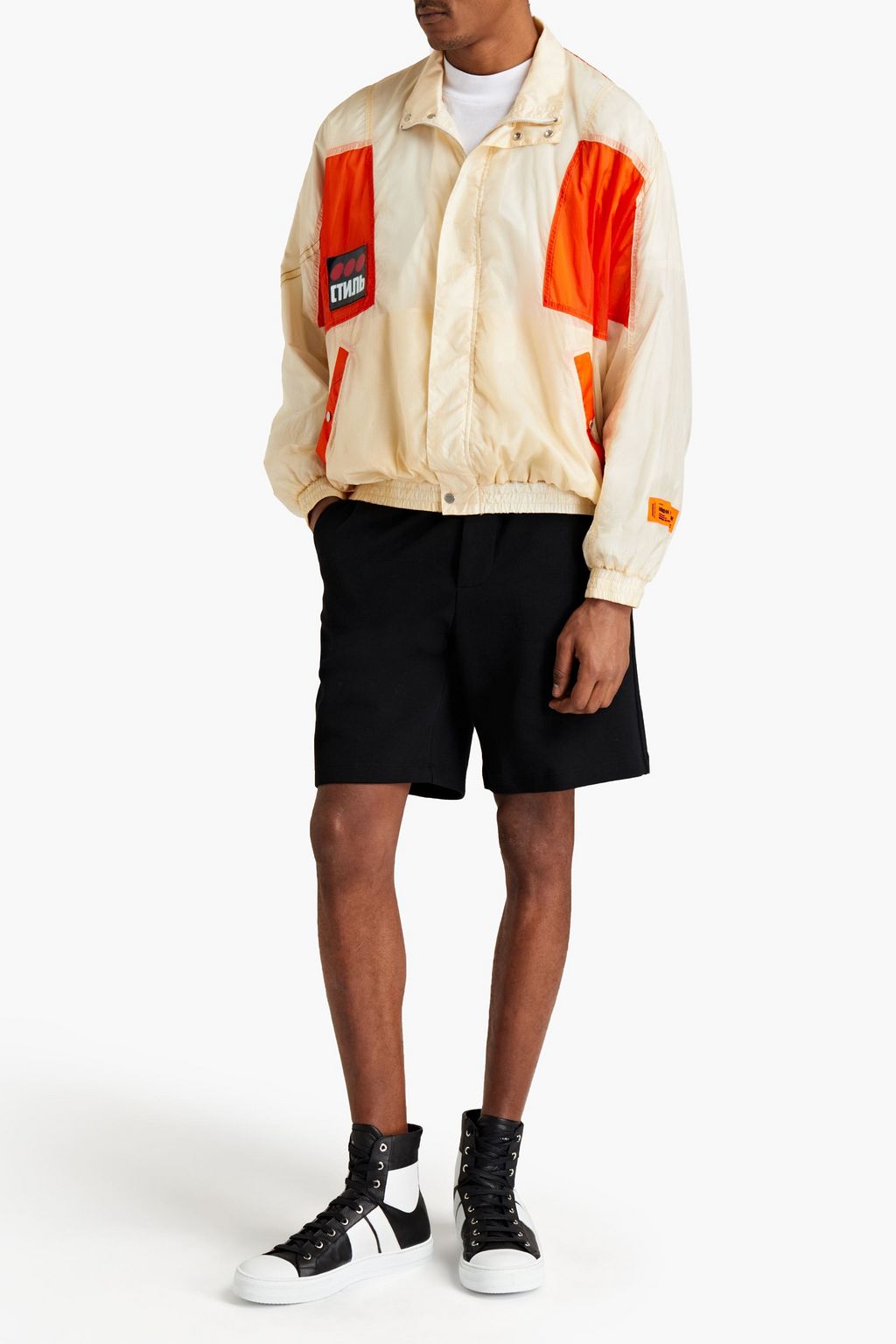 HERON PRESTON アップリケ付き シェル加工生地 ボンバージャケット
