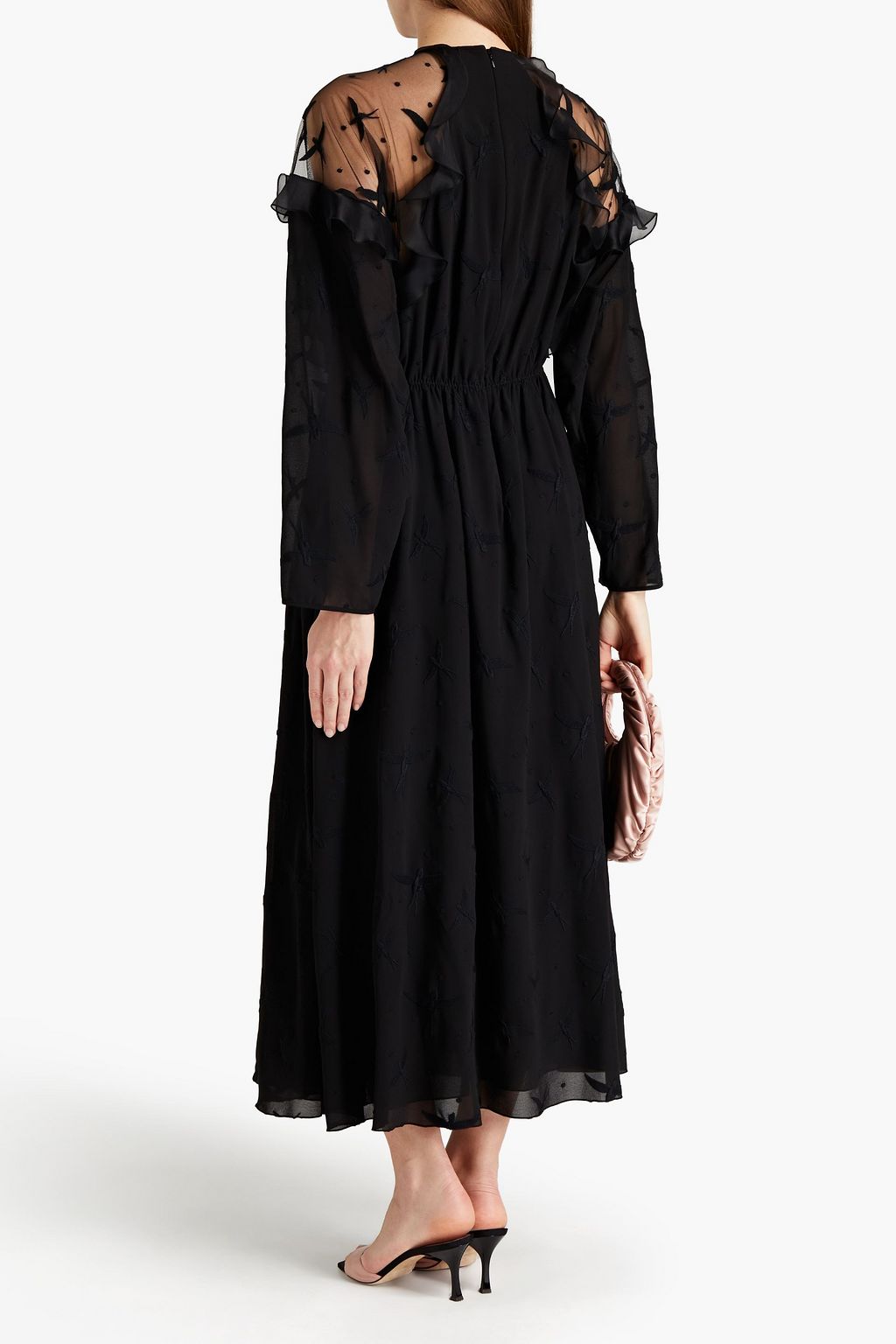 GIAMBA Embroidered Swiss dot-paneled georgette maxi dress