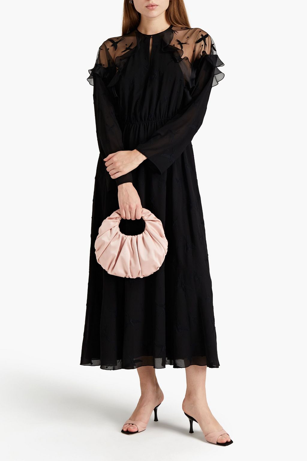 GIAMBA Embroidered Swiss dot-paneled georgette maxi dress