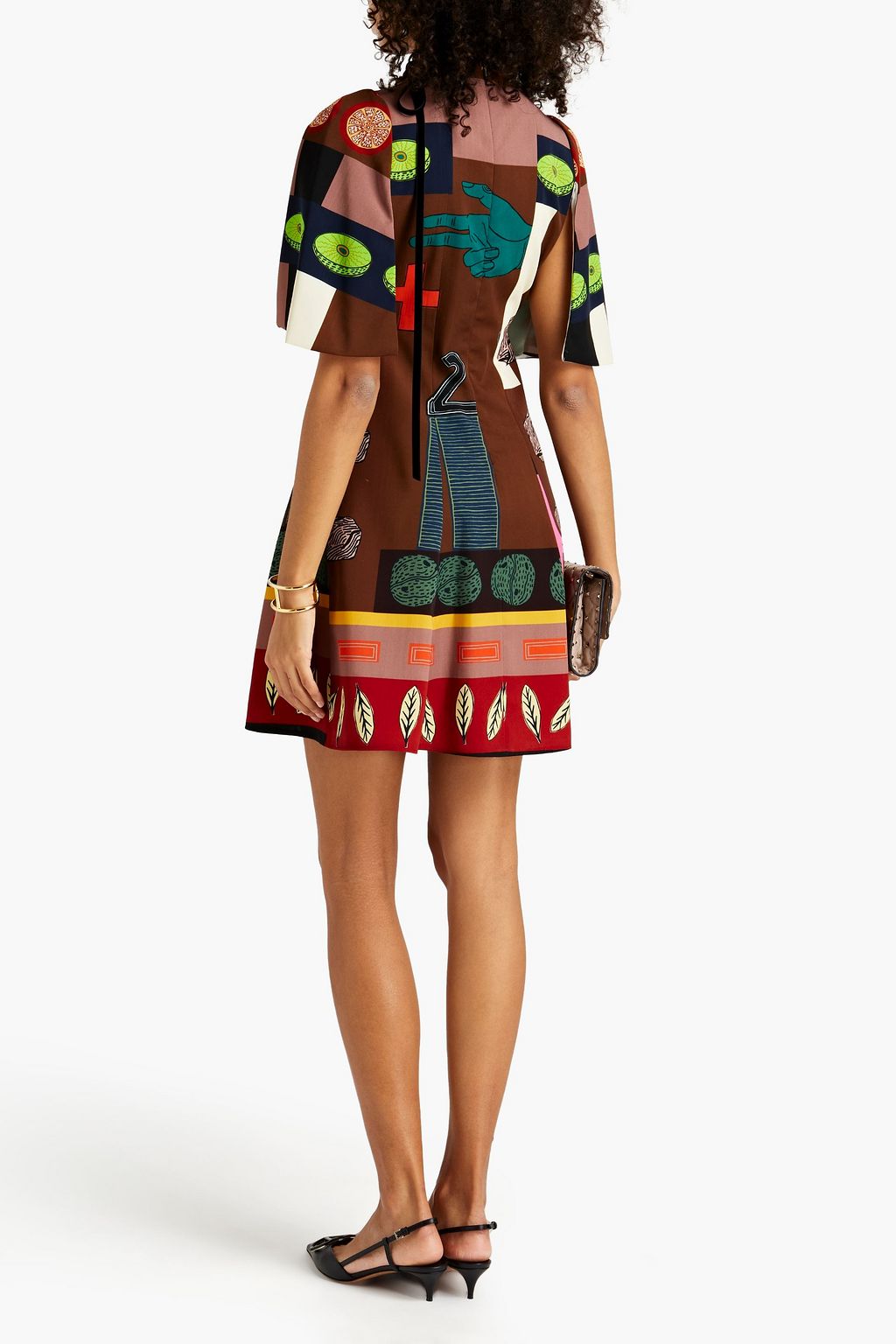 VALENTINO GARAVANI Velvet-trimmed printed wool mini dress