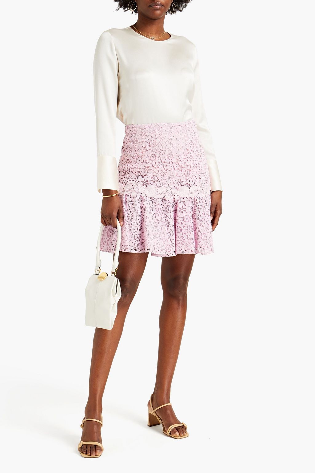GIAMBATTISTA VALLI Fluted cotton-blend guipure lace mini skirt