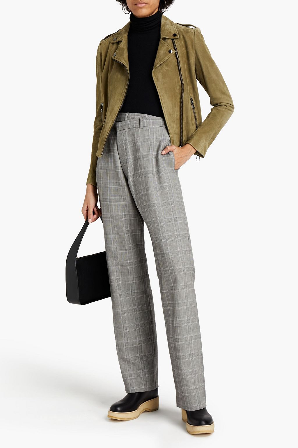 R13 Prince of Wales checked wool-blend jacquard straight-leg pants