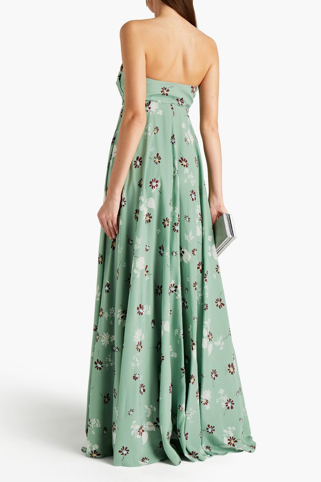 VALENTINO GARAVANI Strapless bow-detailed floral-print silk crepe de chine gown