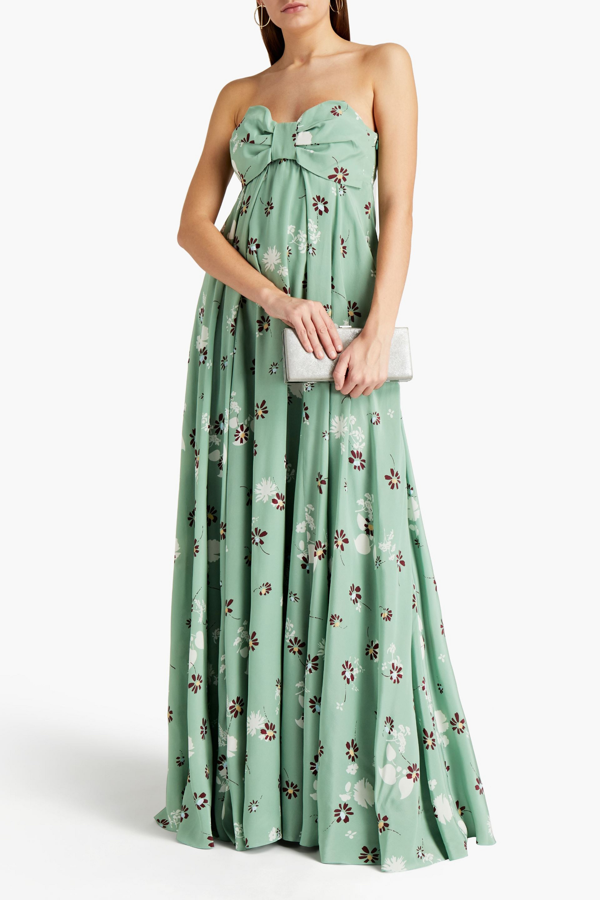 Valentino Garavani Strapless bow-detailed floral-print silk crepe de chine gown