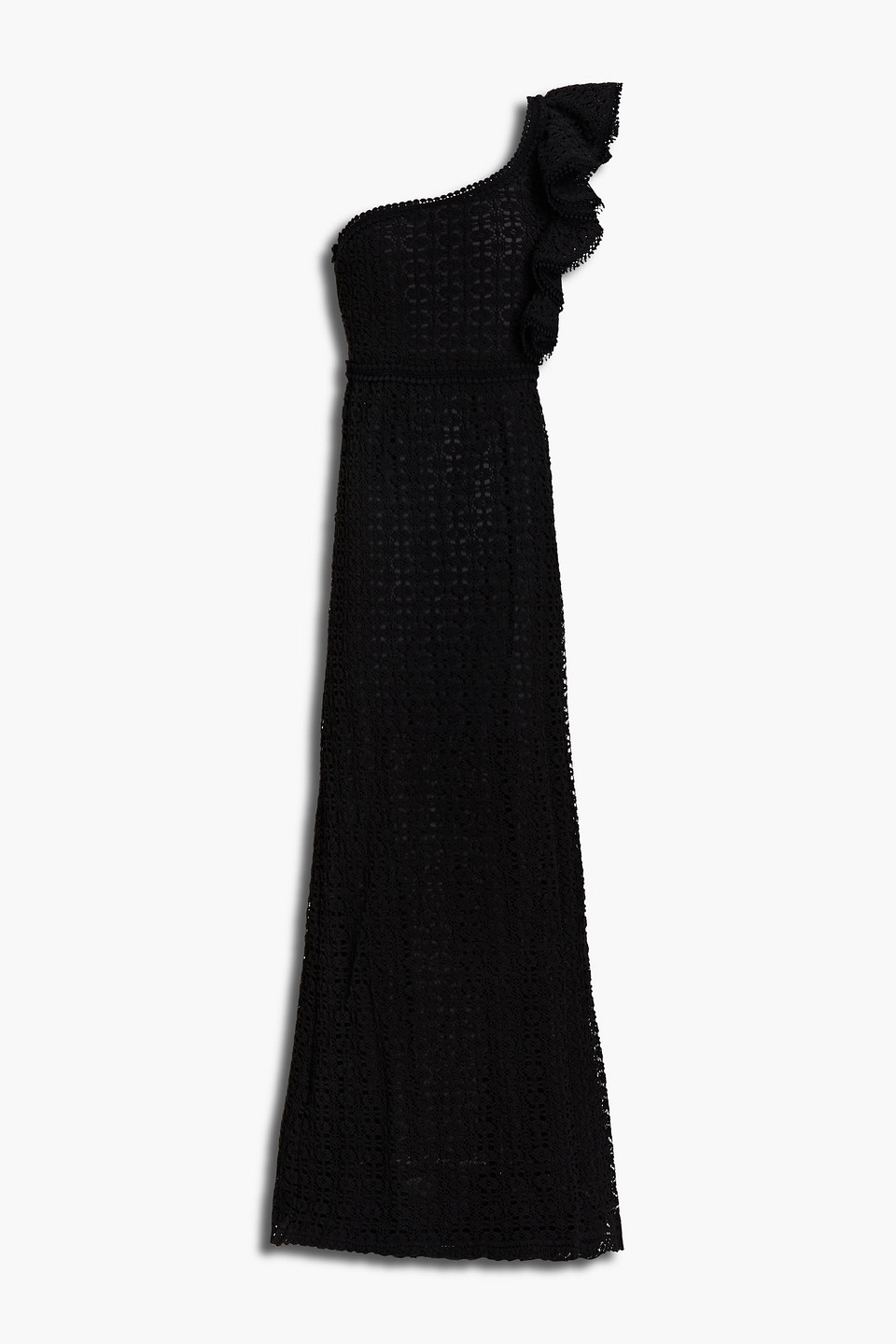 Giamba One-shoulder ruffle-trimmed cotton-blend crocheted lace maxi dress