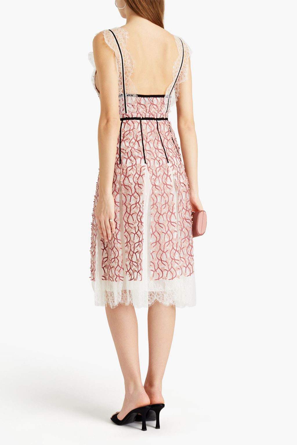 GIAMBATTISTA VALLI Lace-trimmed embroidered tulle midi dress