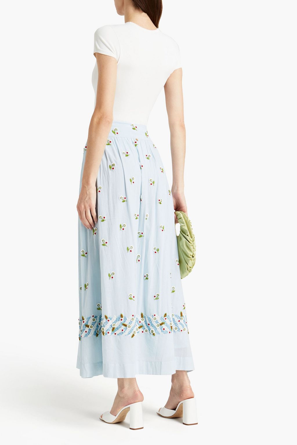 ANTIK BATIK Beata embellished gathered cotton maxi skirt