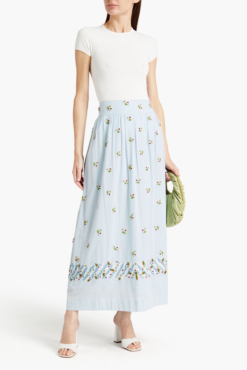 ANTIK BATIK Beata embellished gathered cotton maxi skirt