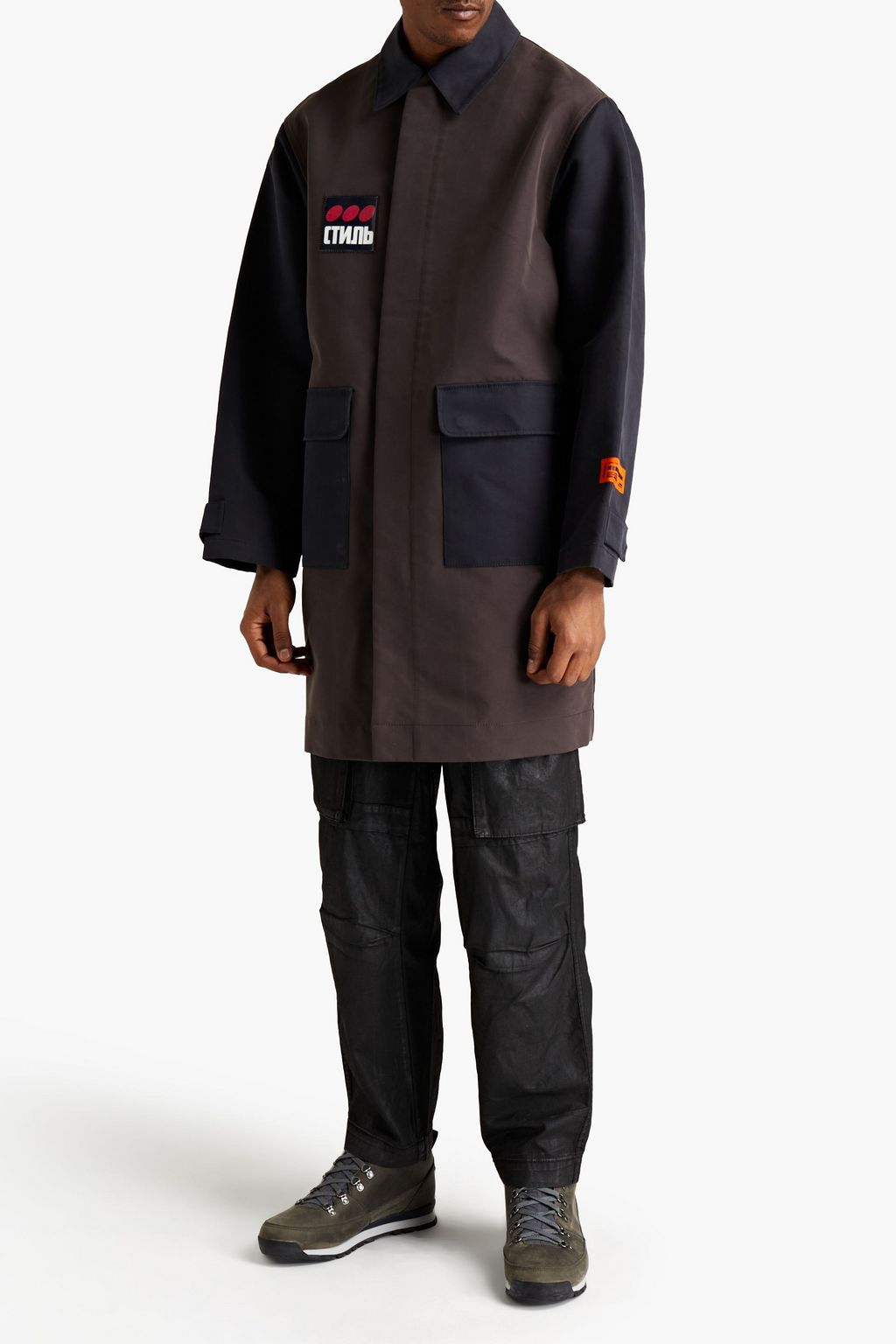 HERON PRESTON Appliquéd two-tone waxed cotton-blend canvas raincoat