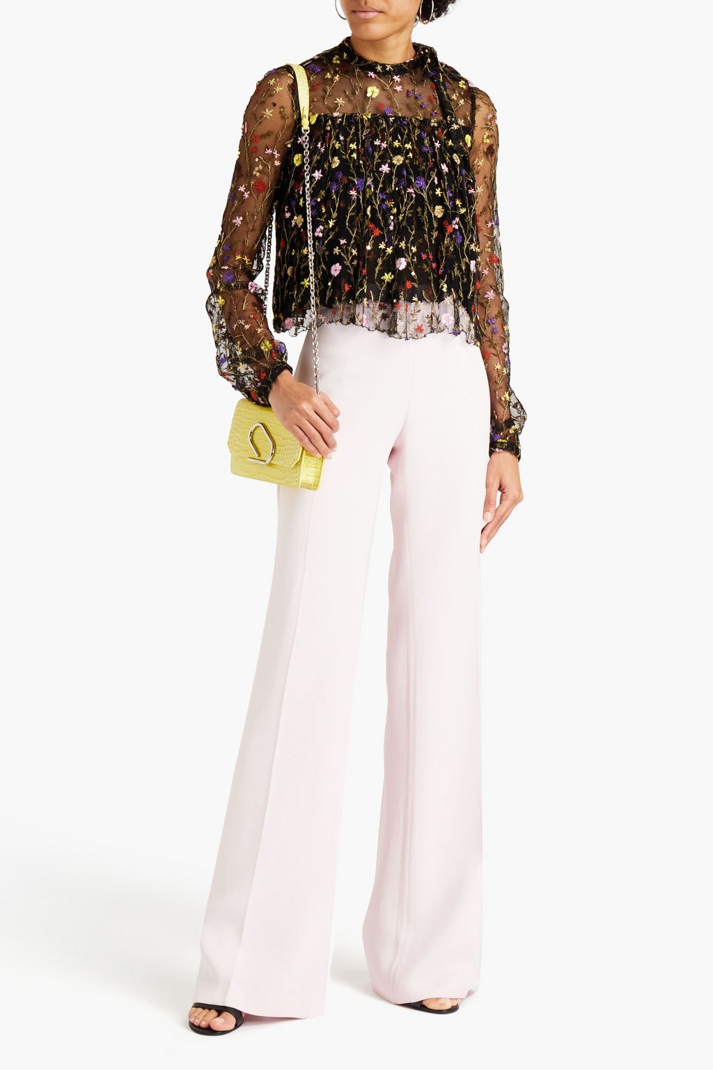GIAMBATTISTA VALLI Gathered embroidered tulle blouse