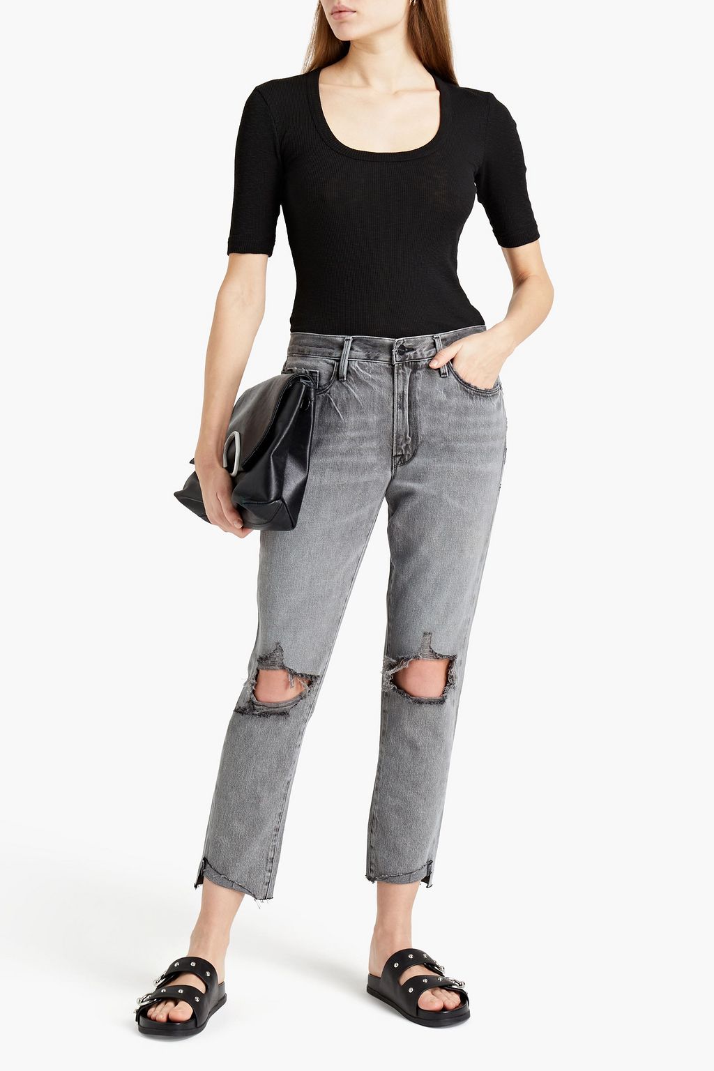FRAME La Garcon halbhohe Boyfriend-Jeans in Distressed-Optik